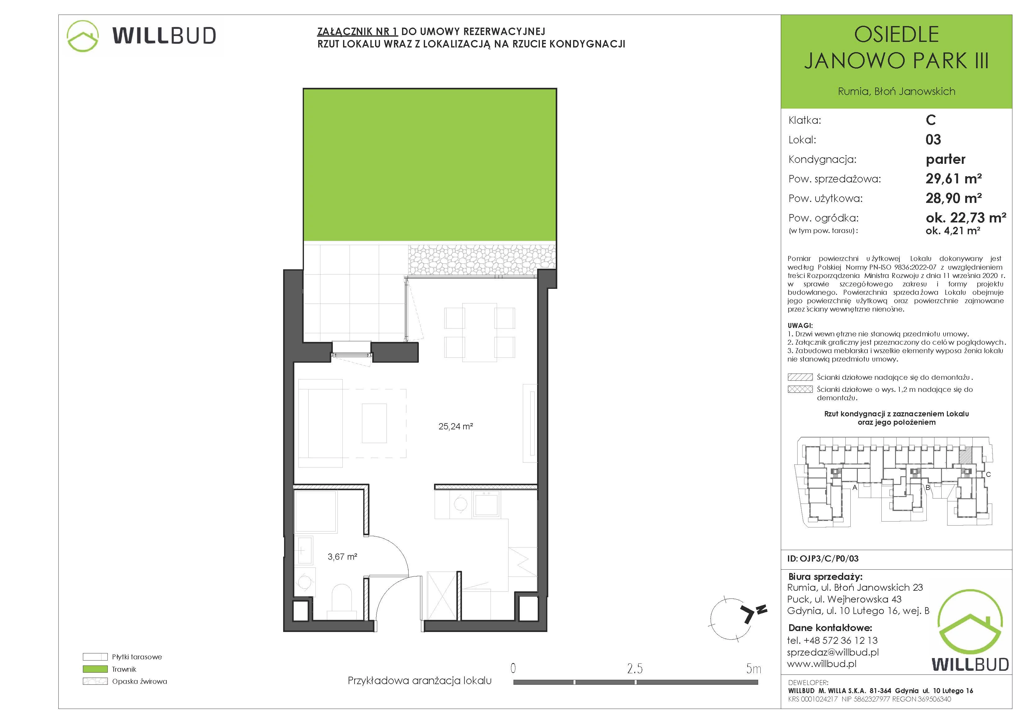 Mieszkanie 29,61 m², parter, oferta nr OJP3/C/P0/03, Osiedle Janowo Park III - etap B i C , Rumia, Janowo,  ul. Błoń Janowskich