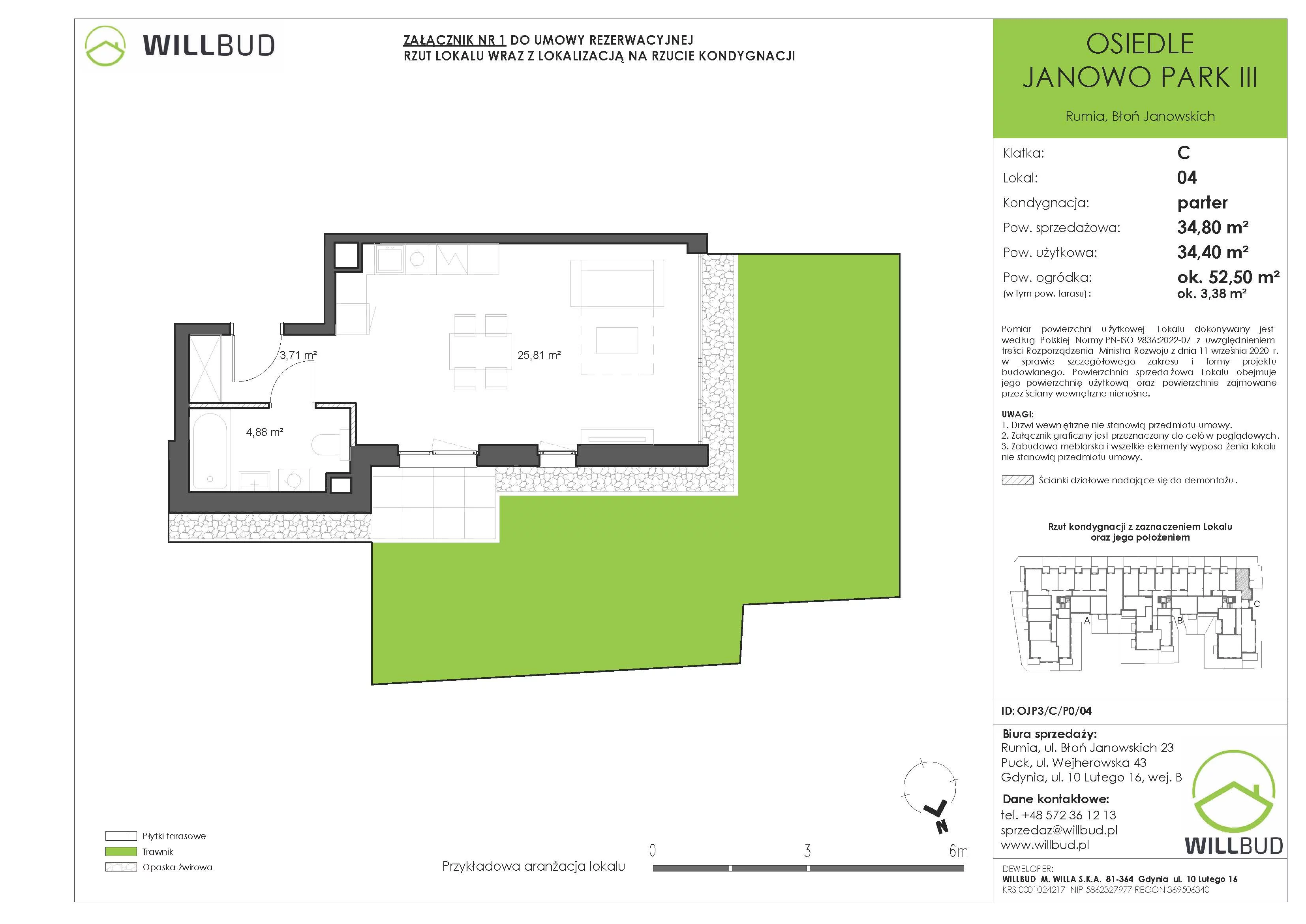 1 pokój, mieszkanie 34,80 m², parter, oferta nr OJP3/C/P0/04, Osiedle Janowo Park III - etap B i C , Rumia, Janowo,  ul. Błoń Janowskich