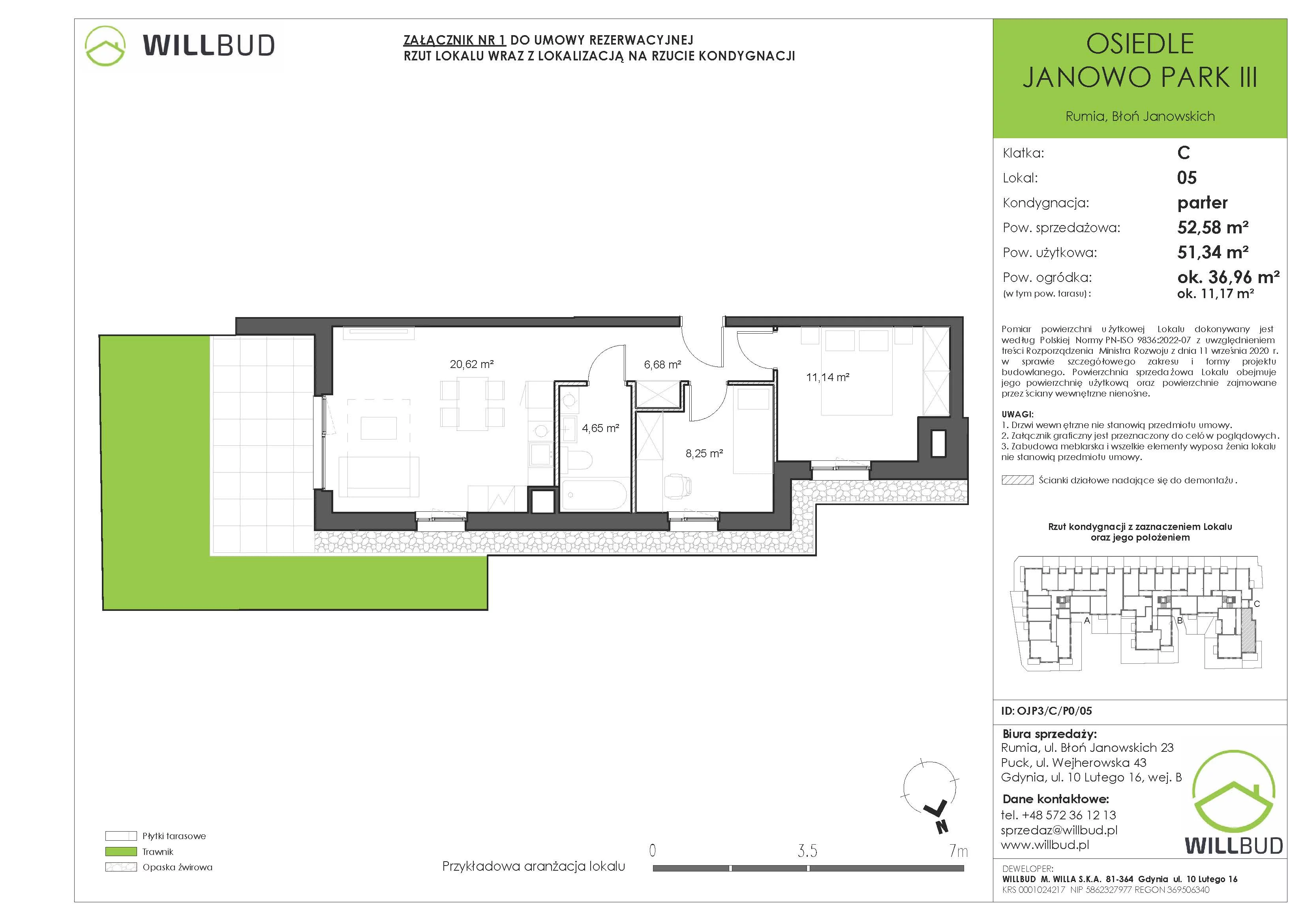 3 pokoje, mieszkanie 52,58 m², parter, oferta nr OJP3/C/P0/05, Osiedle Janowo Park III - etap B i C , Rumia, Janowo,  ul. Błoń Janowskich