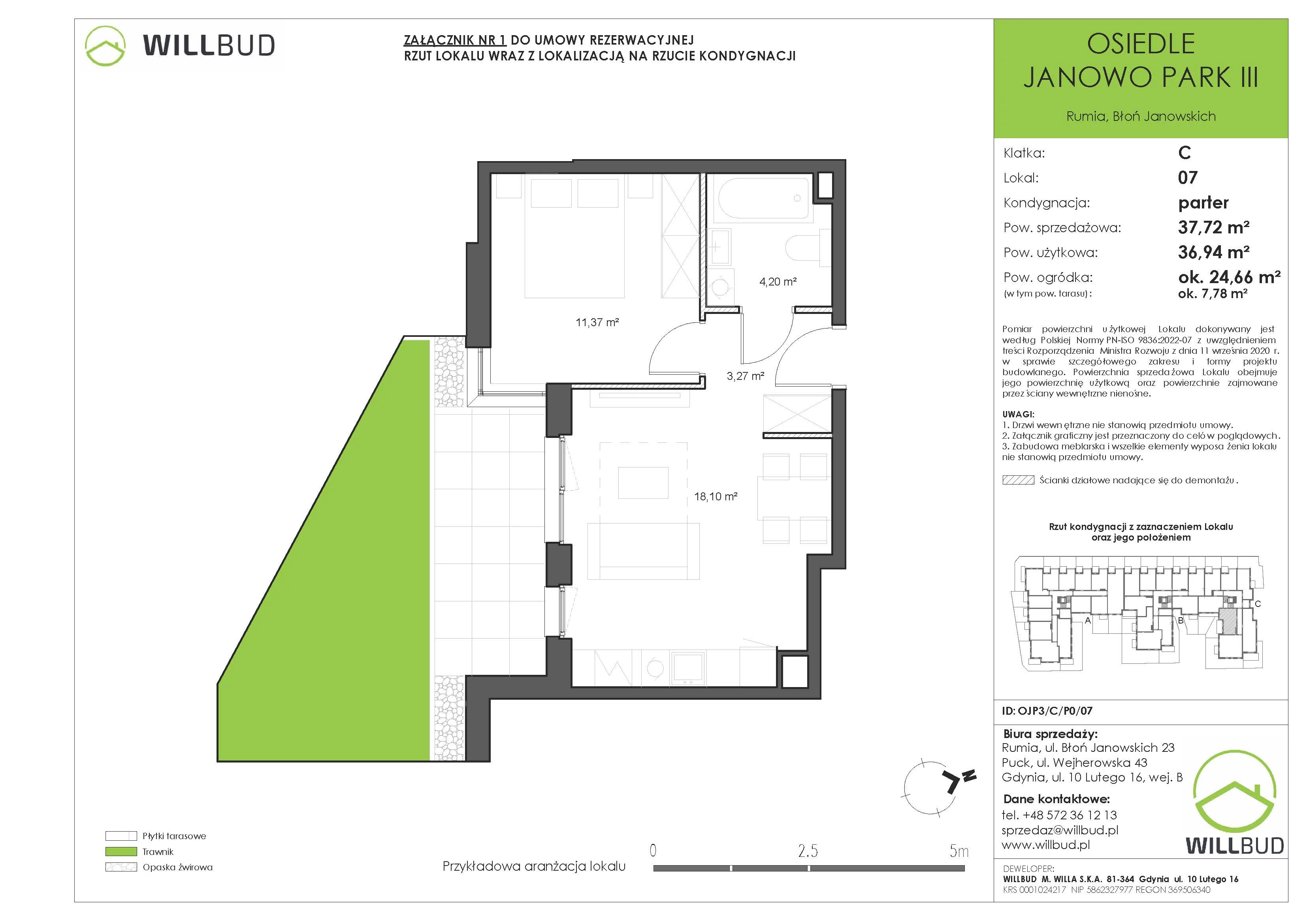 2 pokoje, mieszkanie 37,72 m², parter, oferta nr OJP3/C/P0/07, Osiedle Janowo Park III - etap B i C , Rumia, Janowo,  ul. Błoń Janowskich