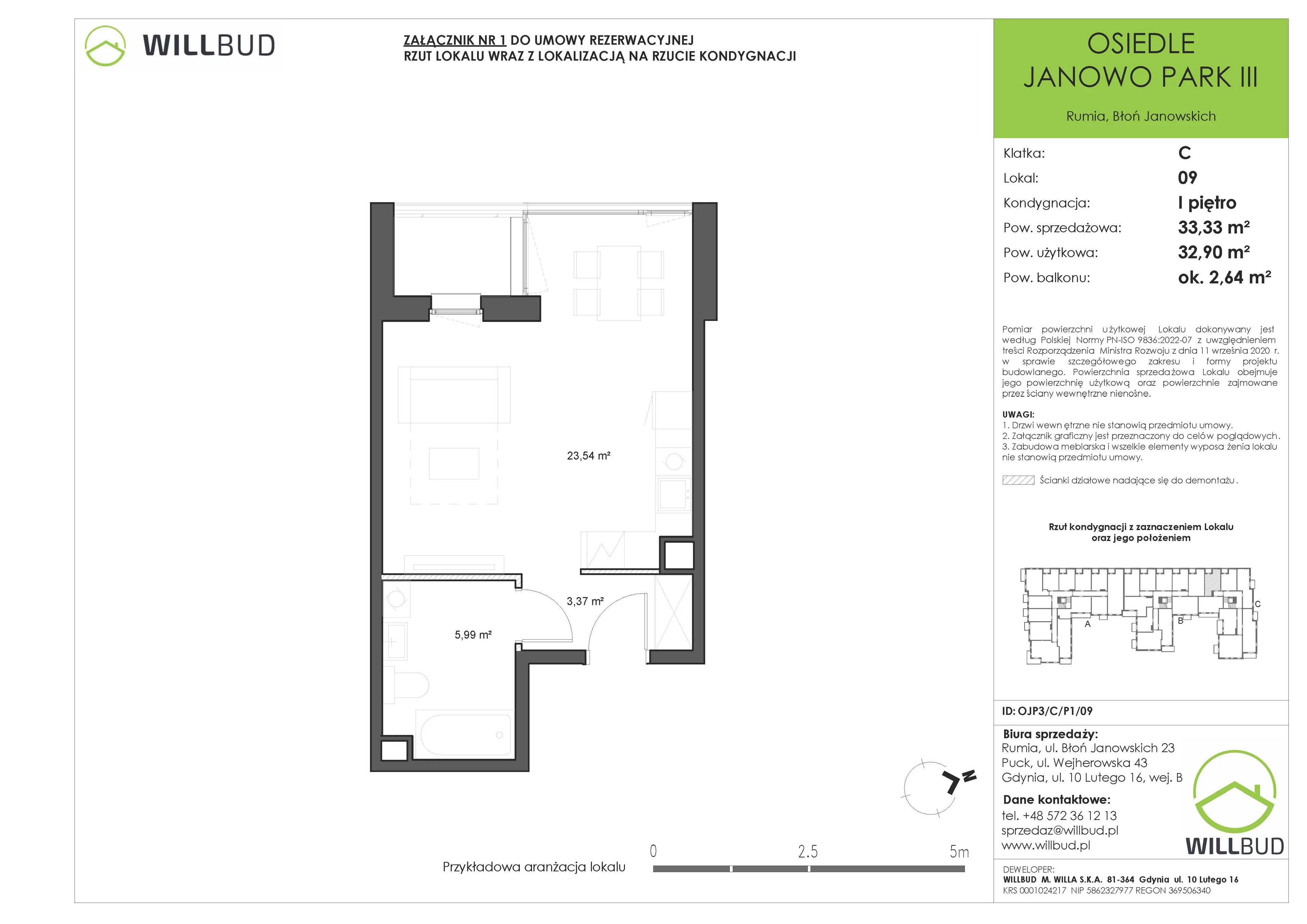 1 pokój, mieszkanie 33,33 m², piętro 1, oferta nr OJP3/C/P1/09, Osiedle Janowo Park III - etap B i C , Rumia, Janowo,  ul. Błoń Janowskich