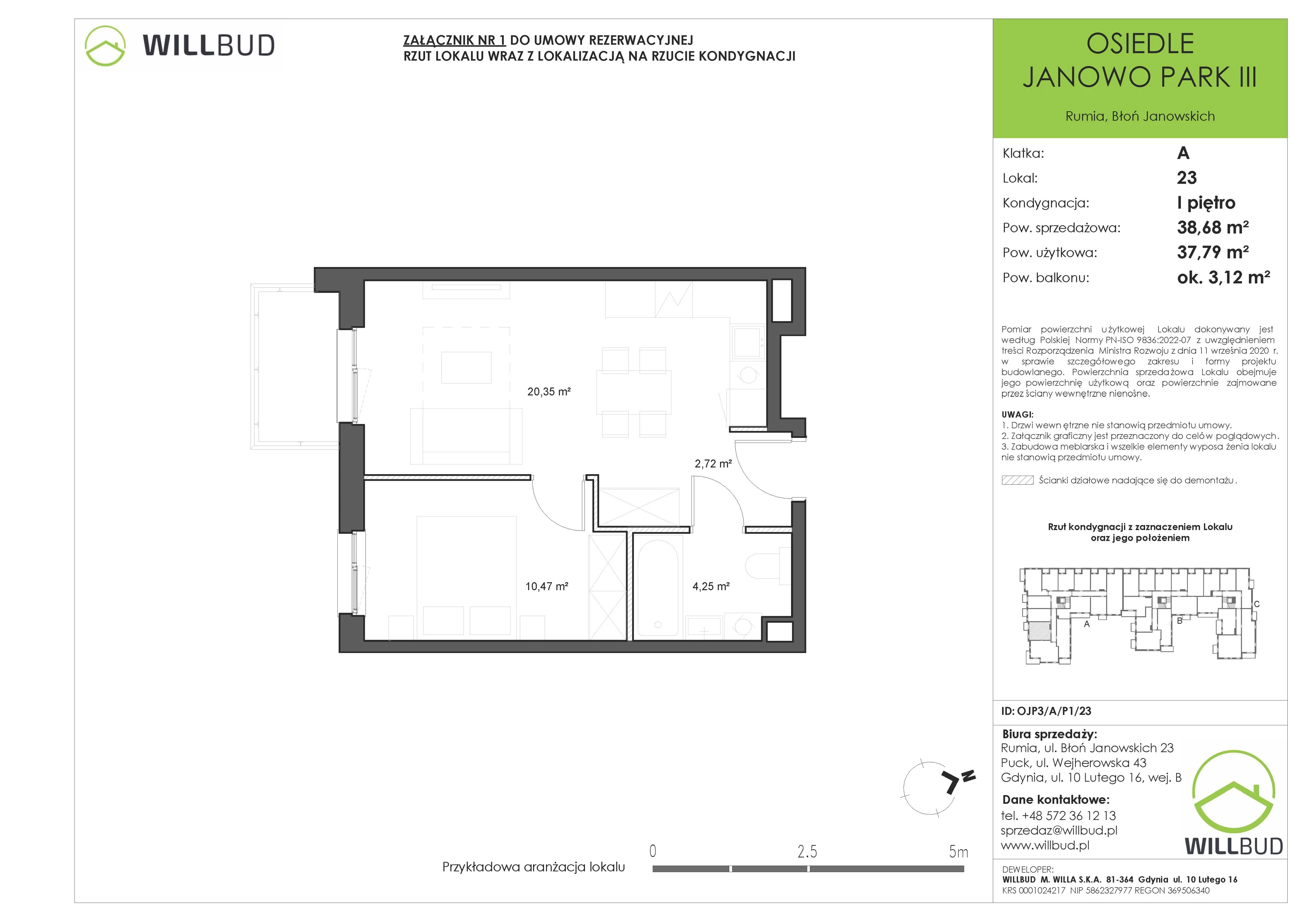 Mieszkanie 38,68 m², piętro 1, oferta nr OJP3/A/P1/23, Osiedle Janowo Park III, Rumia, Janowo,  ul. Błoń Janowskich