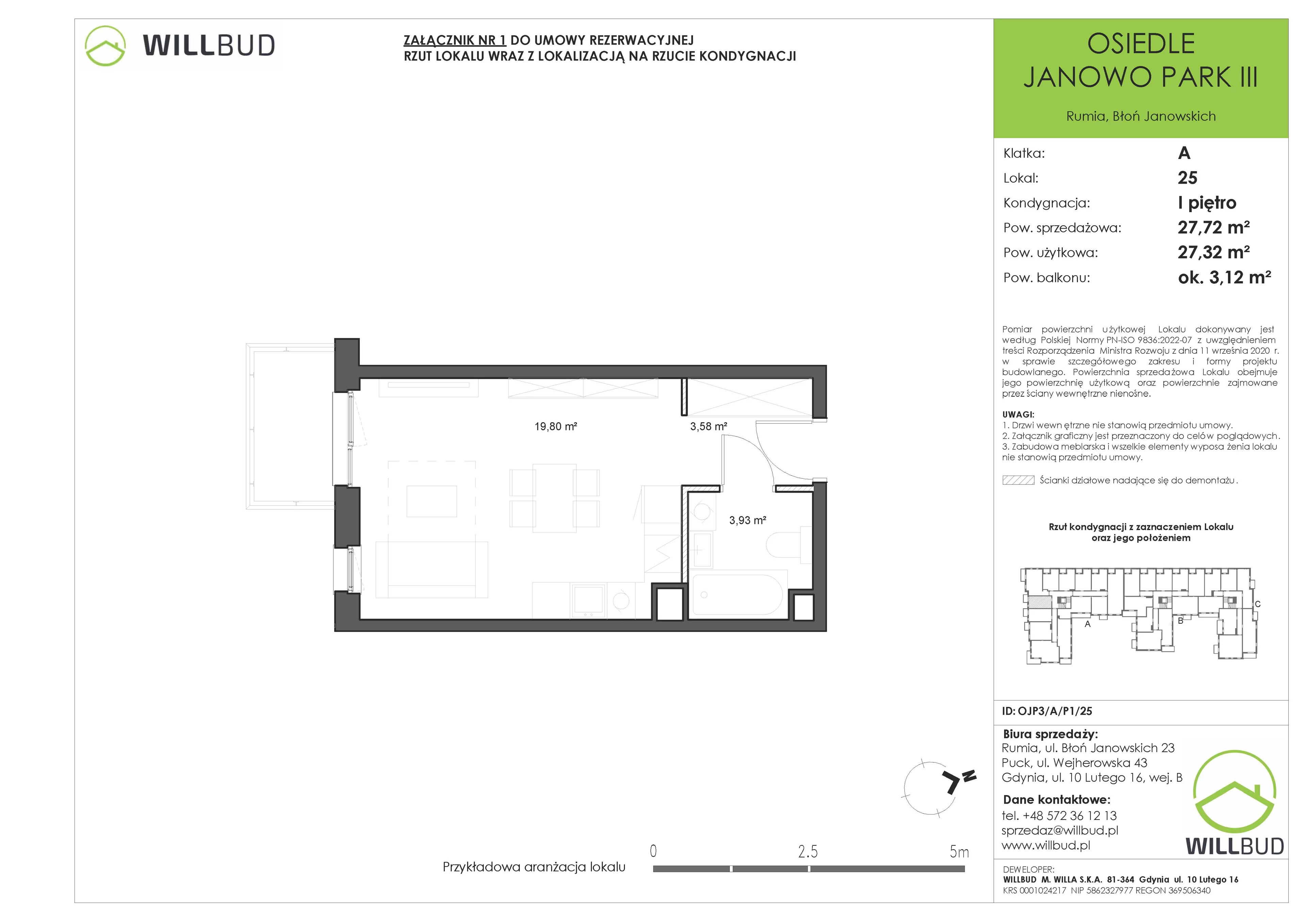 Mieszkanie 27,72 m², piętro 1, oferta nr OJP3/A/P1/25, Osiedle Janowo Park III, Rumia, Janowo,  ul. Błoń Janowskich