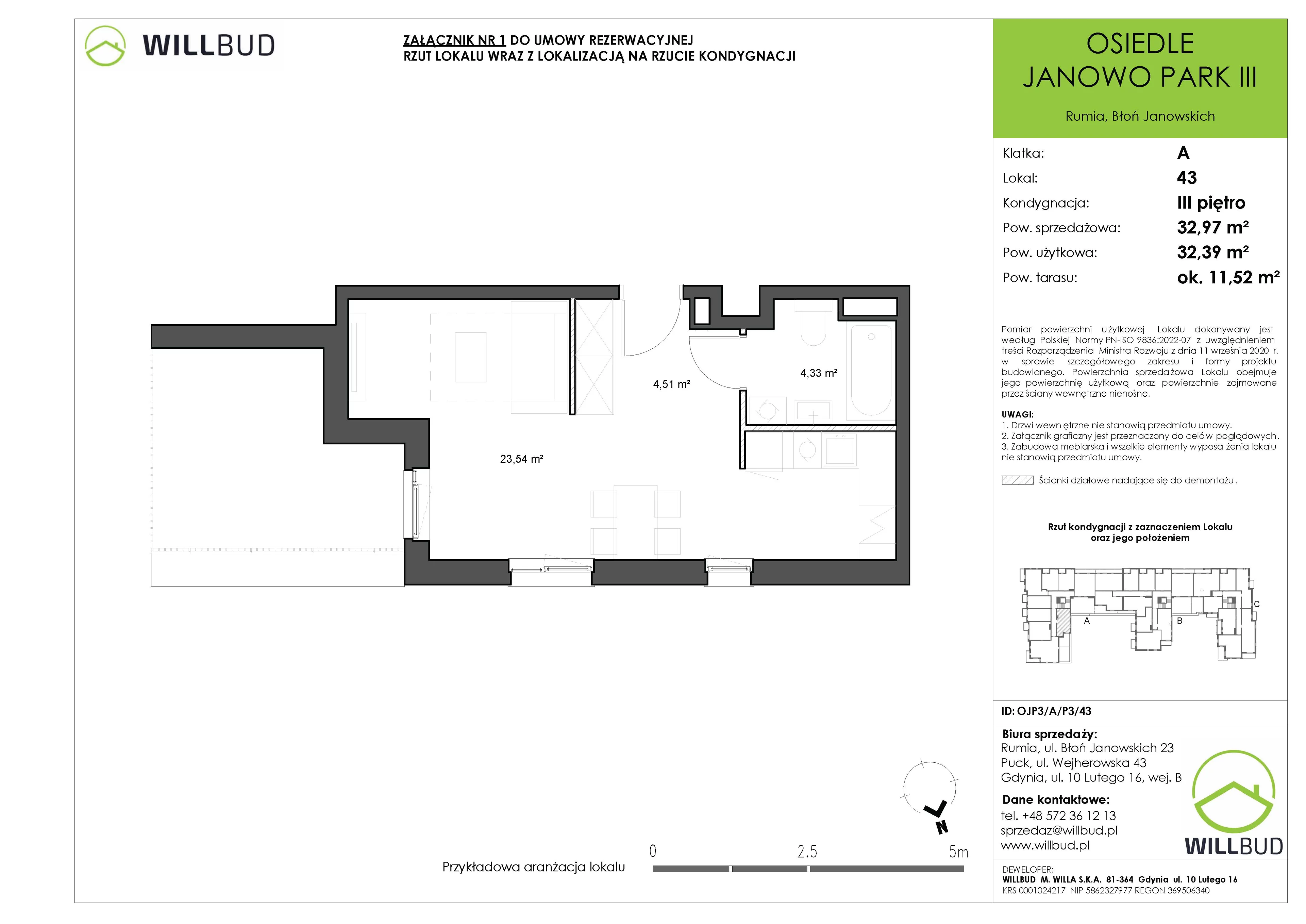 Mieszkanie 32,97 m², piętro 3, oferta nr OJP3/A/P3/43, Osiedle Janowo Park III, Rumia, Janowo,  ul. Błoń Janowskich