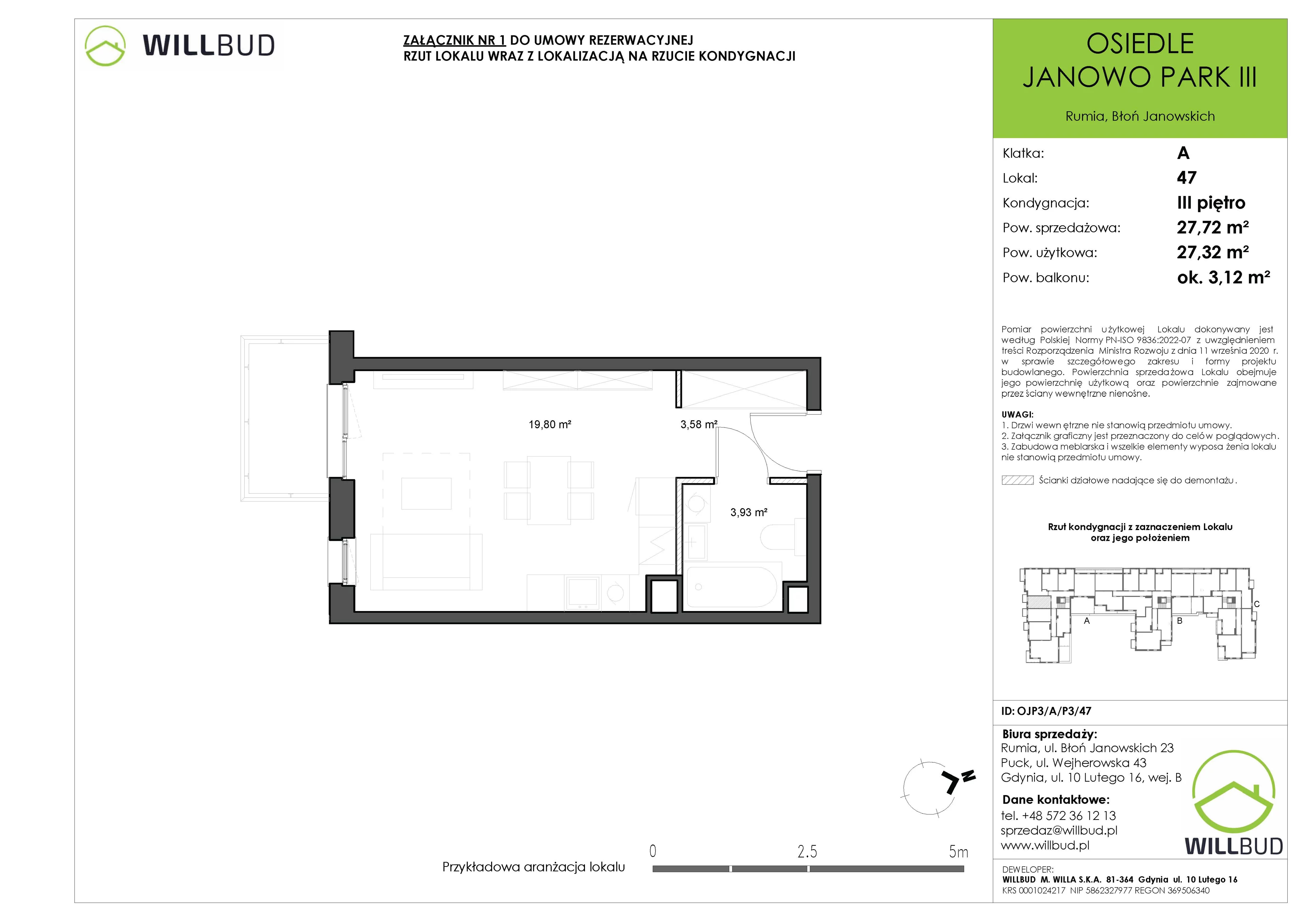 Mieszkanie 27,72 m², piętro 3, oferta nr OJP3/A/P3/47, Osiedle Janowo Park III, Rumia, Janowo,  ul. Błoń Janowskich