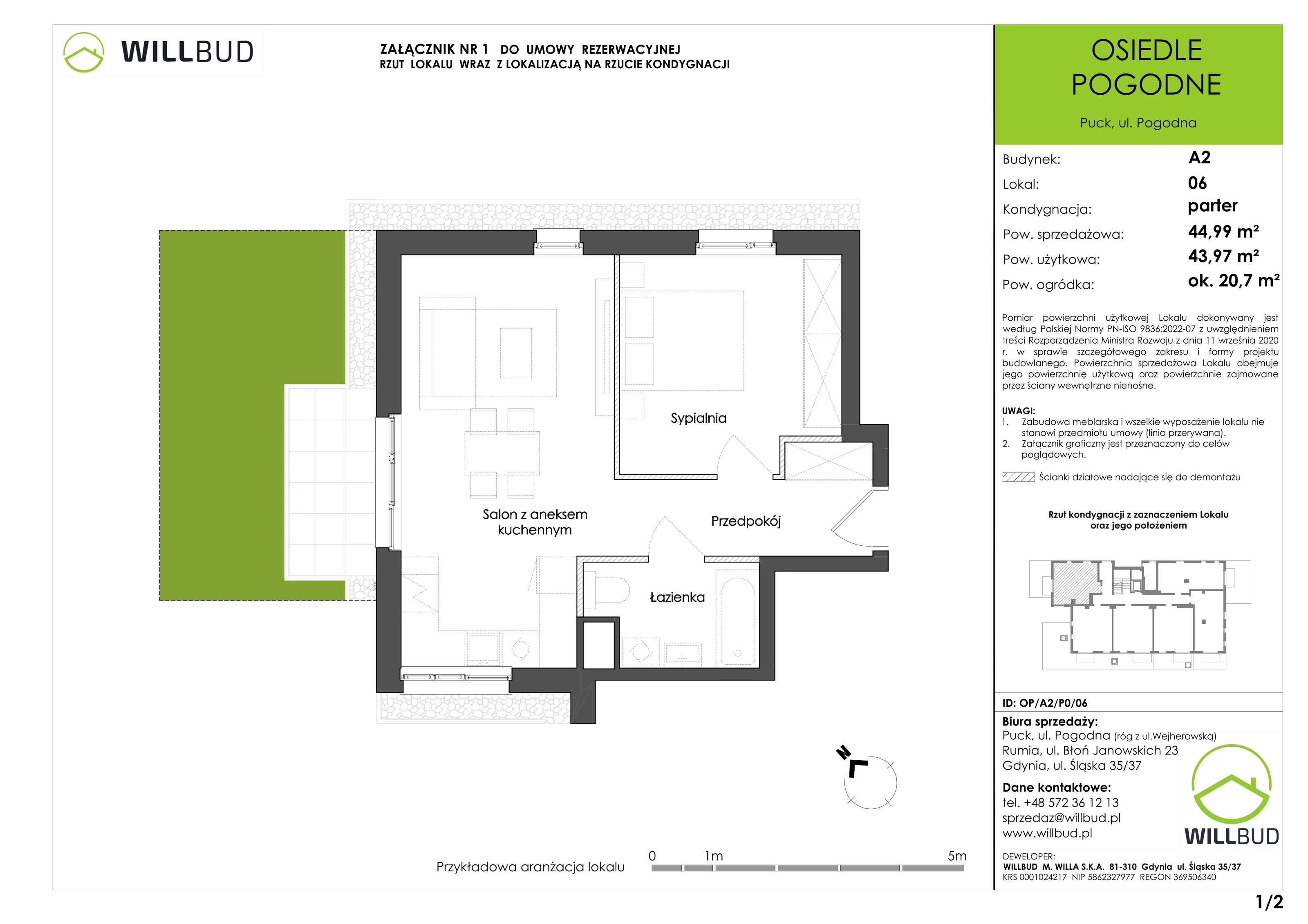 Mieszkanie 44,99 m², parter, oferta nr OP/A2/P0/06, Osiedle Pogodne, Puck, ul. Pogodna