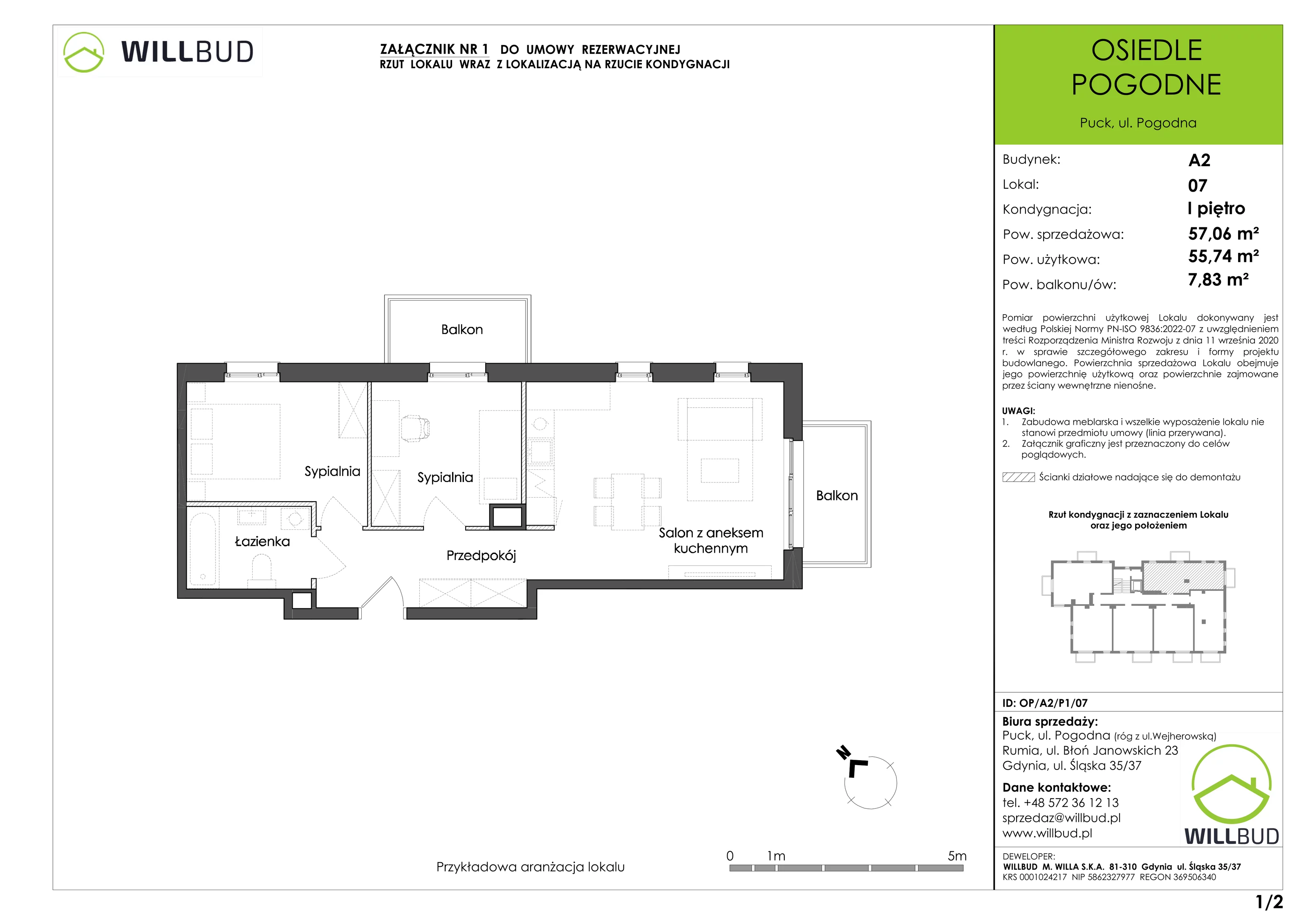 Mieszkanie 57,06 m², piętro 1, oferta nr OP/A2/P1/07, Osiedle Pogodne, Puck, ul. Pogodna