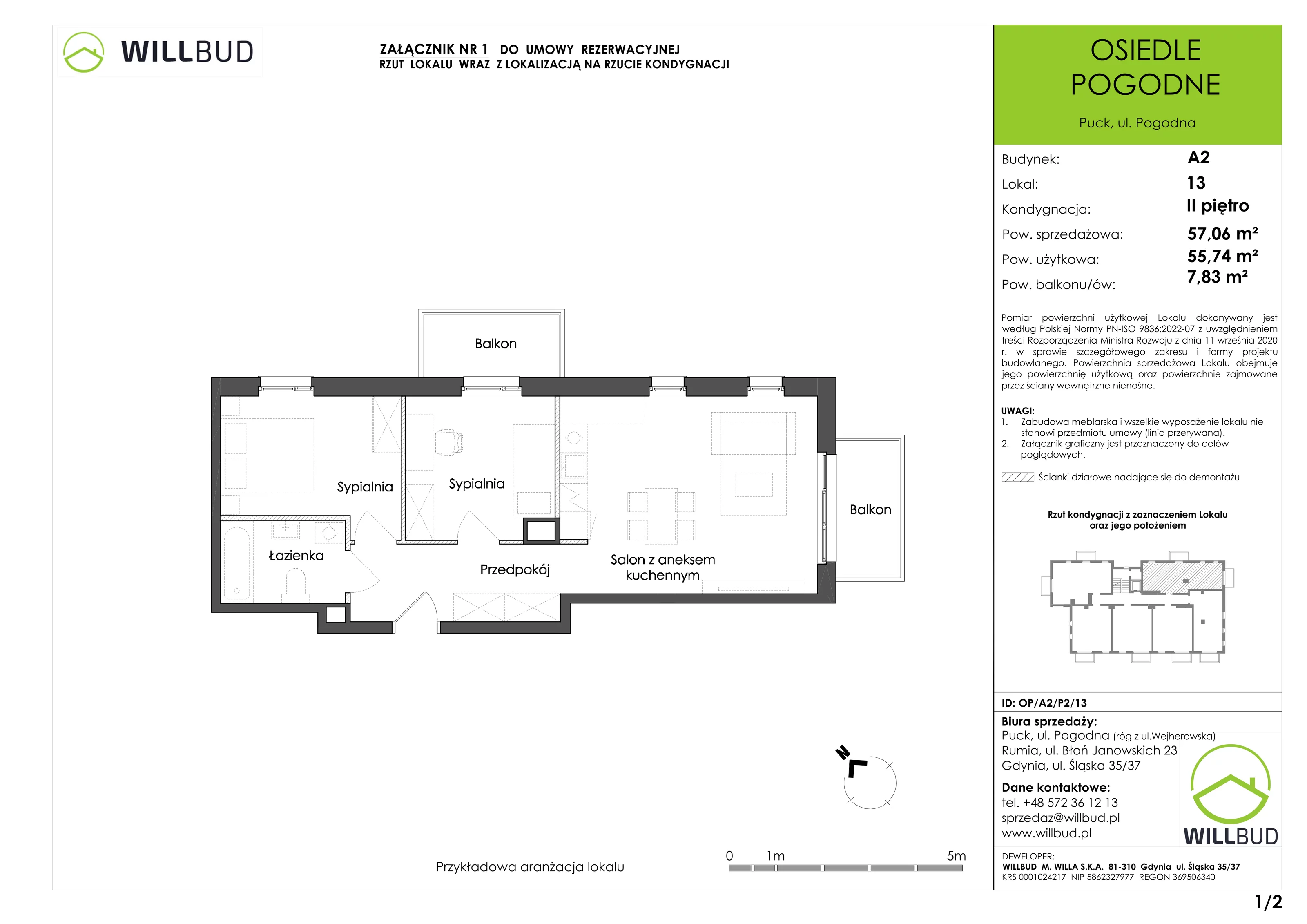 Mieszkanie 57,06 m², piętro 2, oferta nr OP/A2/P2/13, Osiedle Pogodne, Puck, ul. Pogodna