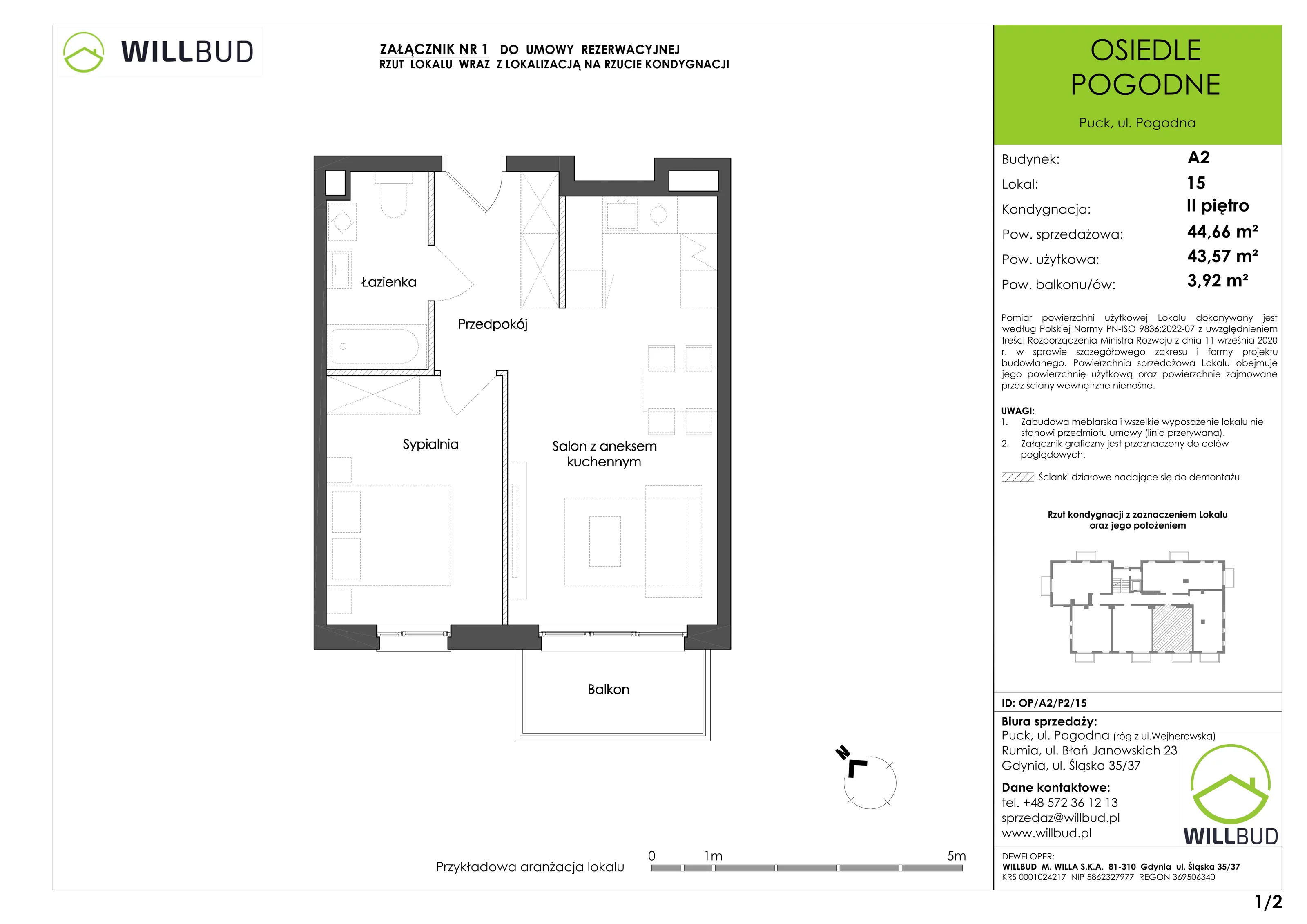 Mieszkanie 44,66 m², piętro 2, oferta nr OP/A2/P2/15, Osiedle Pogodne, Puck, ul. Pogodna