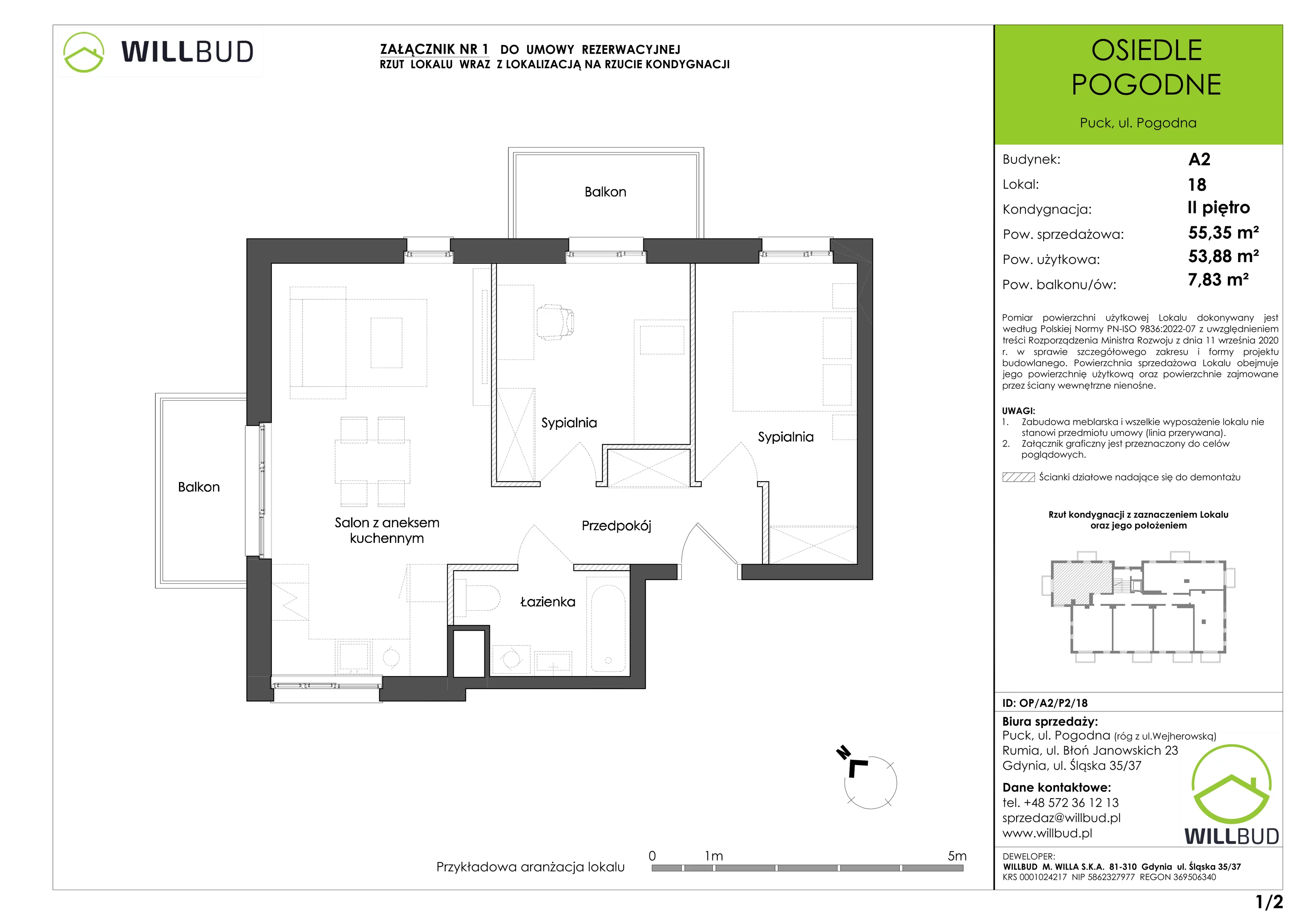 Mieszkanie 55,35 m², piętro 2, oferta nr OP/A2/P2/18, Osiedle Pogodne, Puck, ul. Pogodna