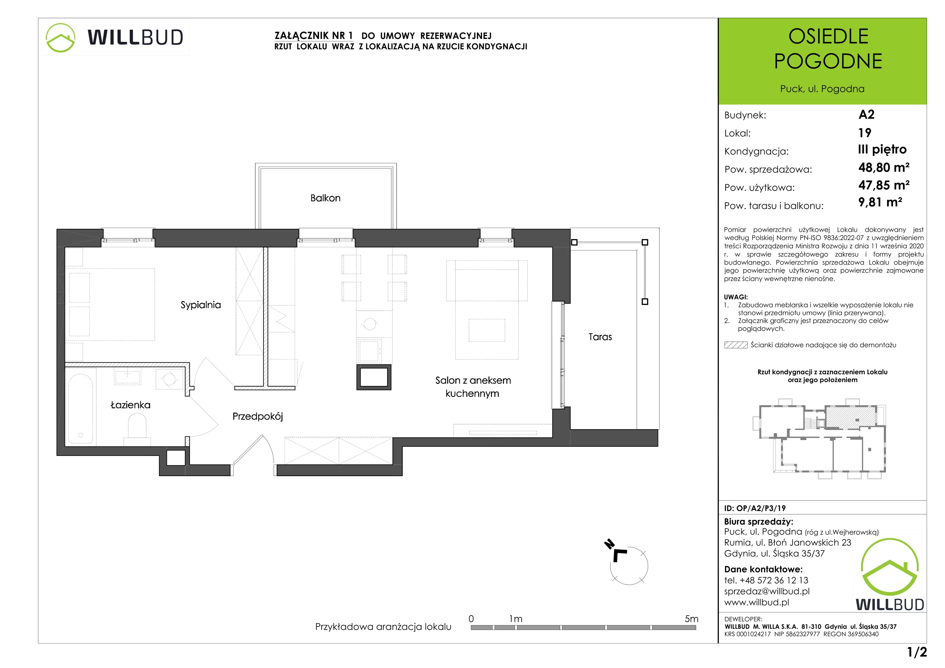 Mieszkanie 48,80 m², piętro 3, oferta nr OP/A2/P3/19, Osiedle Pogodne, Puck, ul. Pogodna