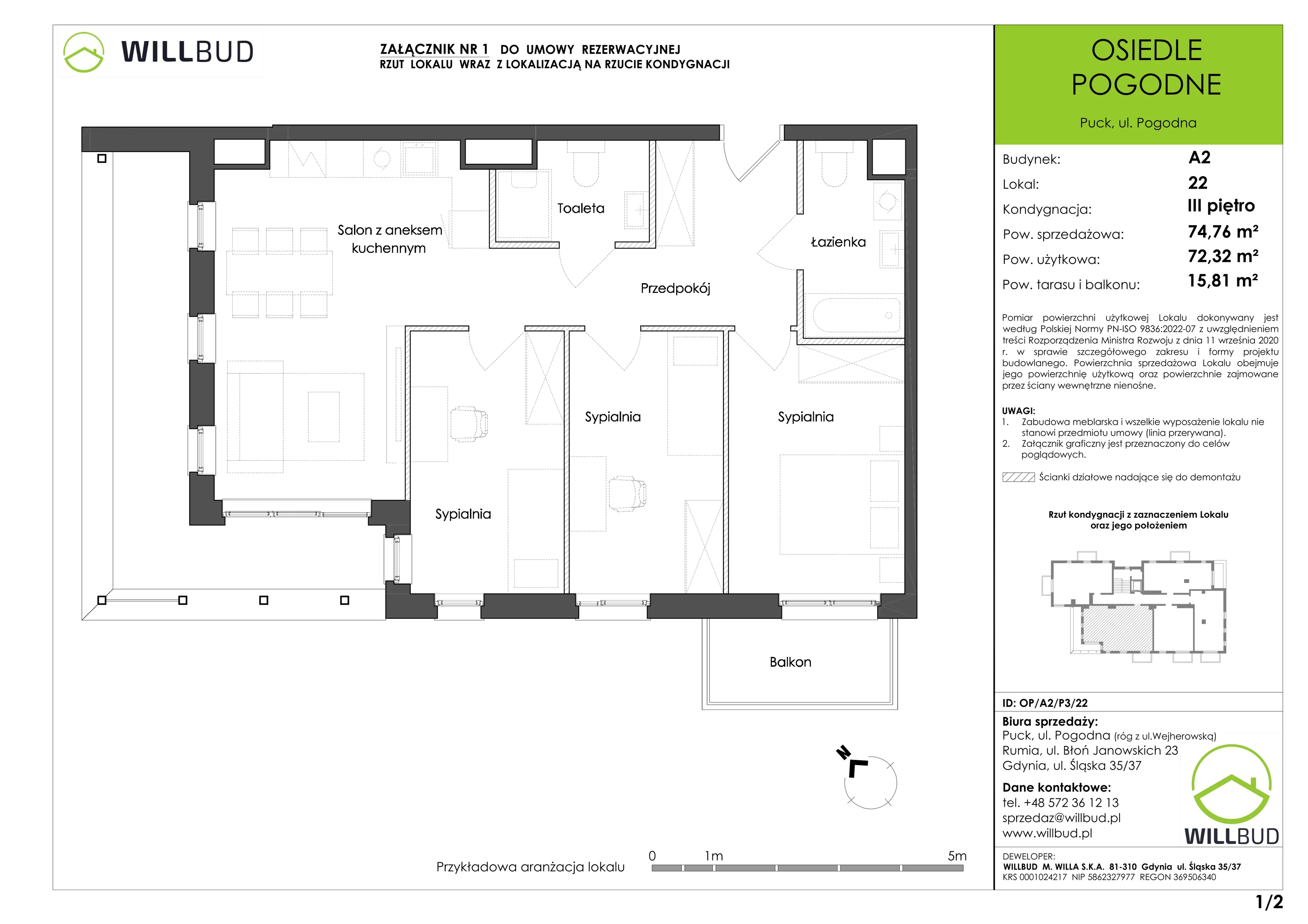 Mieszkanie 74,76 m², piętro 3, oferta nr OP/A2/P3/22, Osiedle Pogodne, Puck, ul. Pogodna