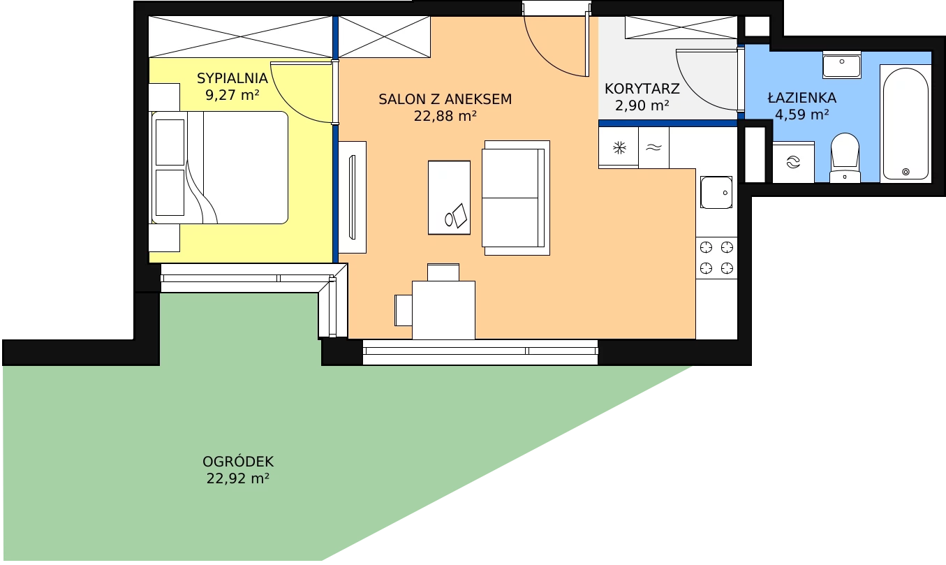 Zalety apartamentu 39.64 m², A2
