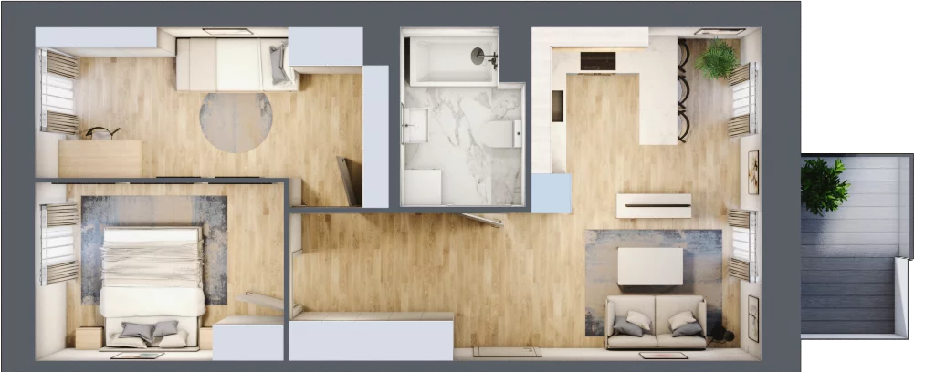3 pokoje, apartament 52,98 m², piętro 1, oferta nr C5, Apartamenty Złota, Katowice, Dąb, ul. Złota 69