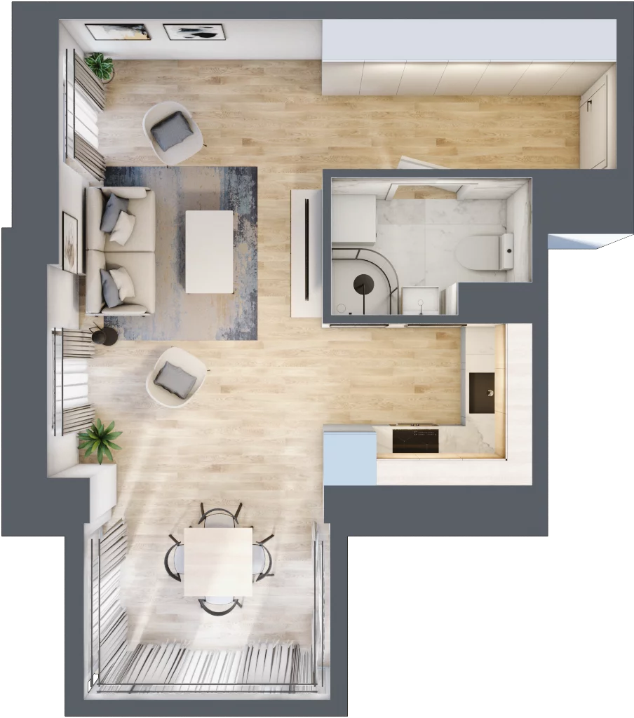 1 pokój, apartament 35,81 m², piętro 1, oferta nr C4, Apartamenty Złota, Katowice, Dąb, ul. Złota 69