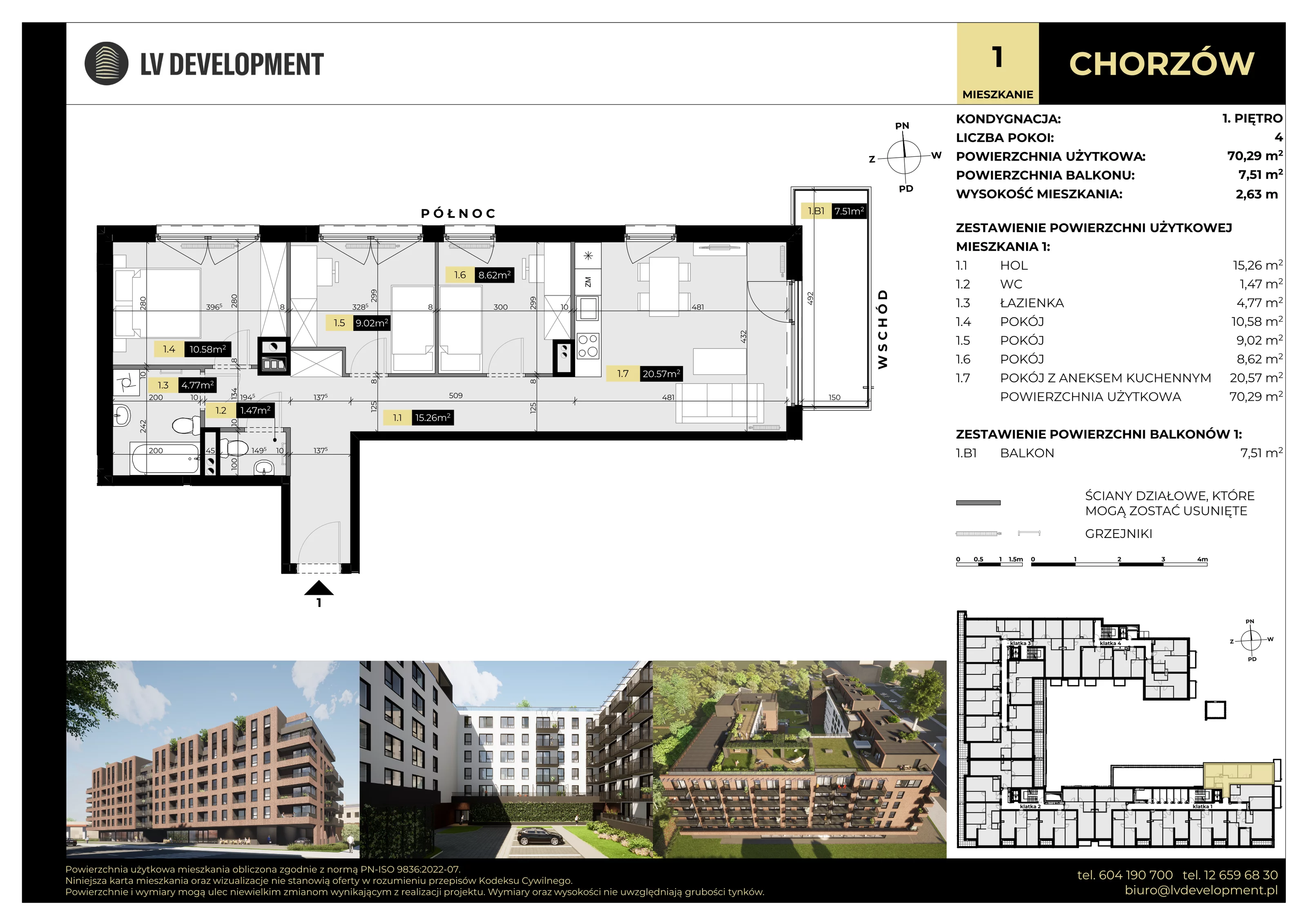 4 pokoje, apartament 70,29 m², piętro 1, oferta nr M.01, Tarasy Śląskie, Chorzów, Chorzów II, 3 Maja