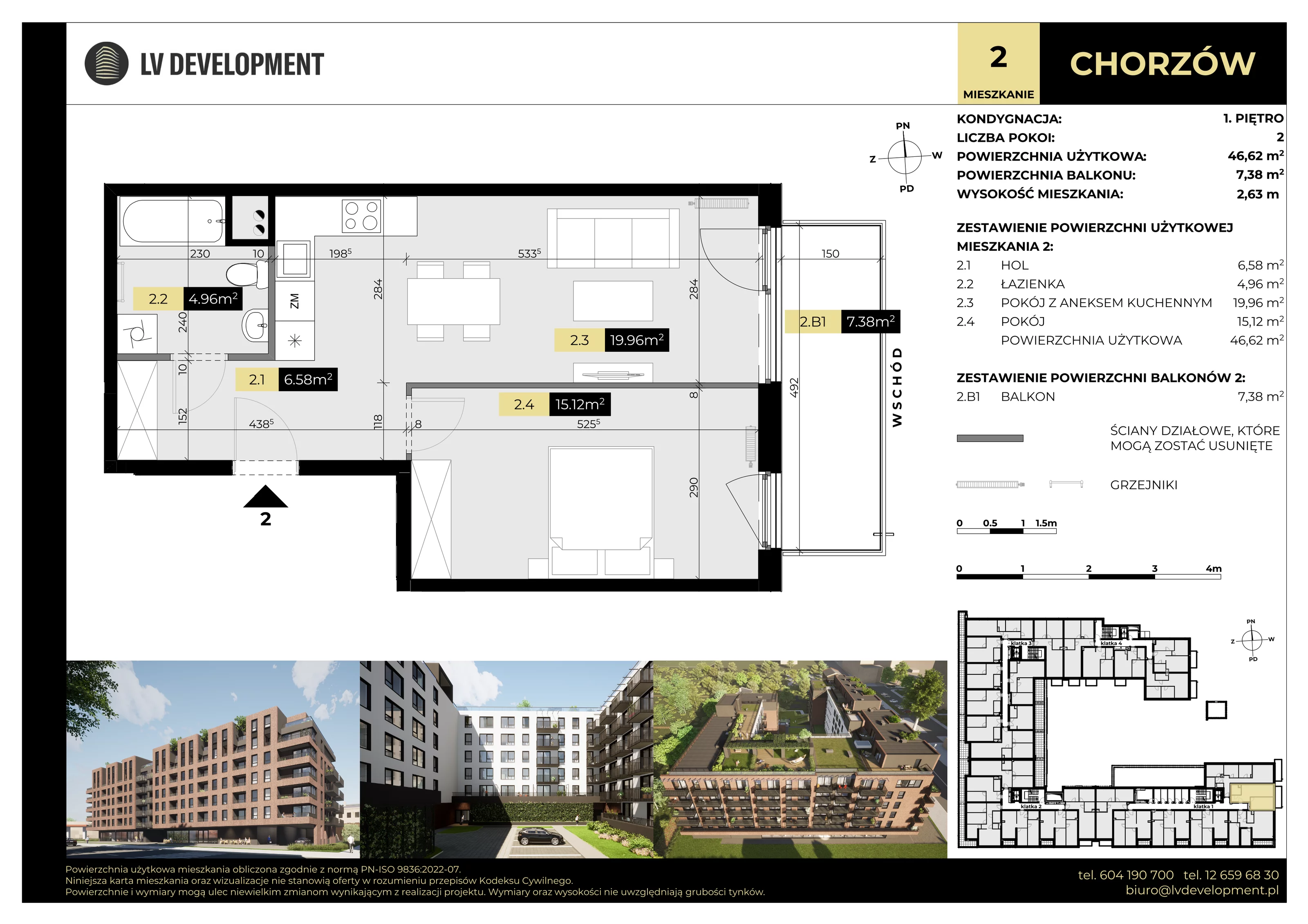 2 pokoje, apartament 46,62 m², piętro 1, oferta nr M.02, Tarasy Śląskie, Chorzów, Chorzów II, 3 Maja