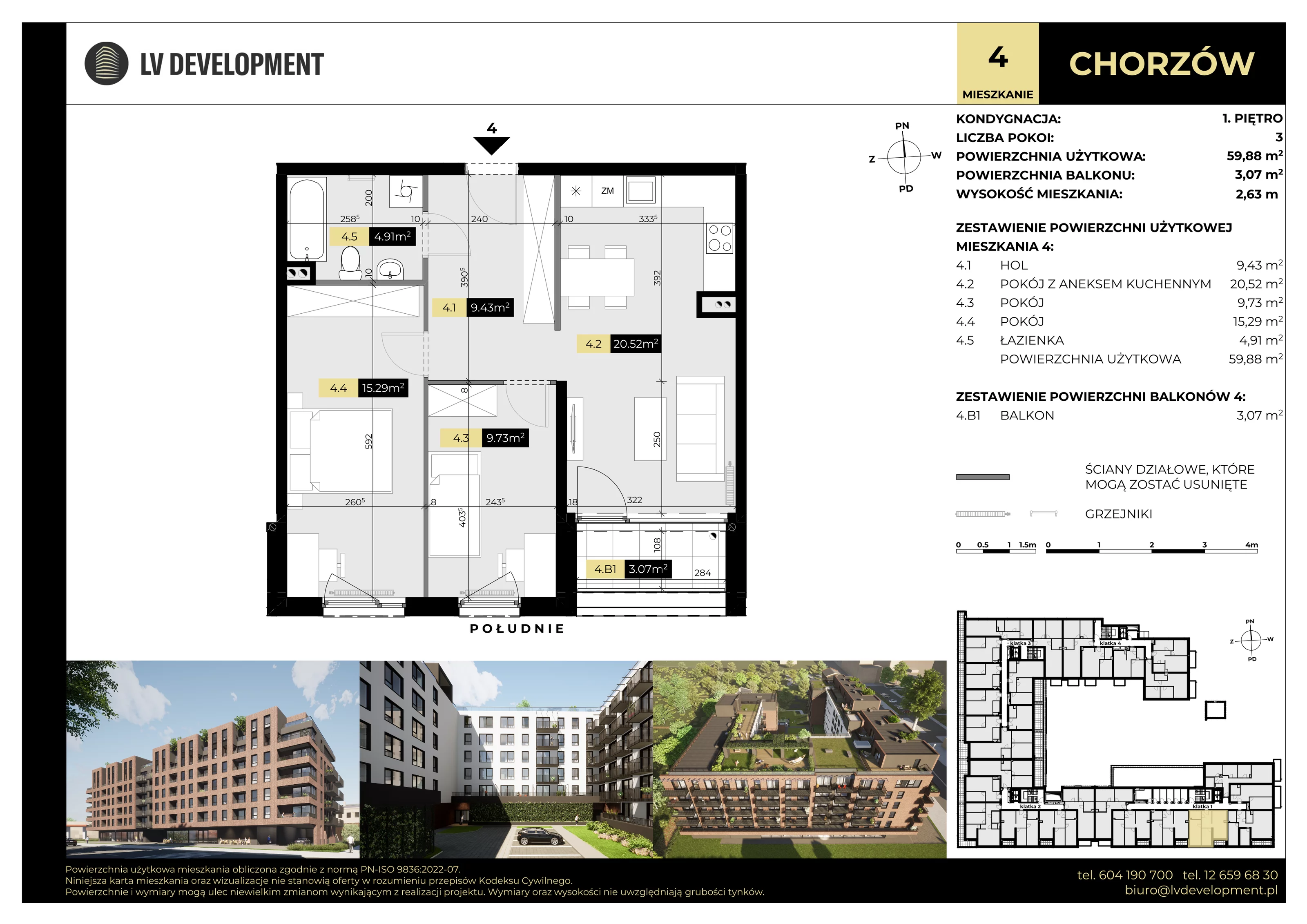3 pokoje, apartament 59,88 m², piętro 1, oferta nr M.04, Tarasy Śląskie, Chorzów, Chorzów II, 3 Maja