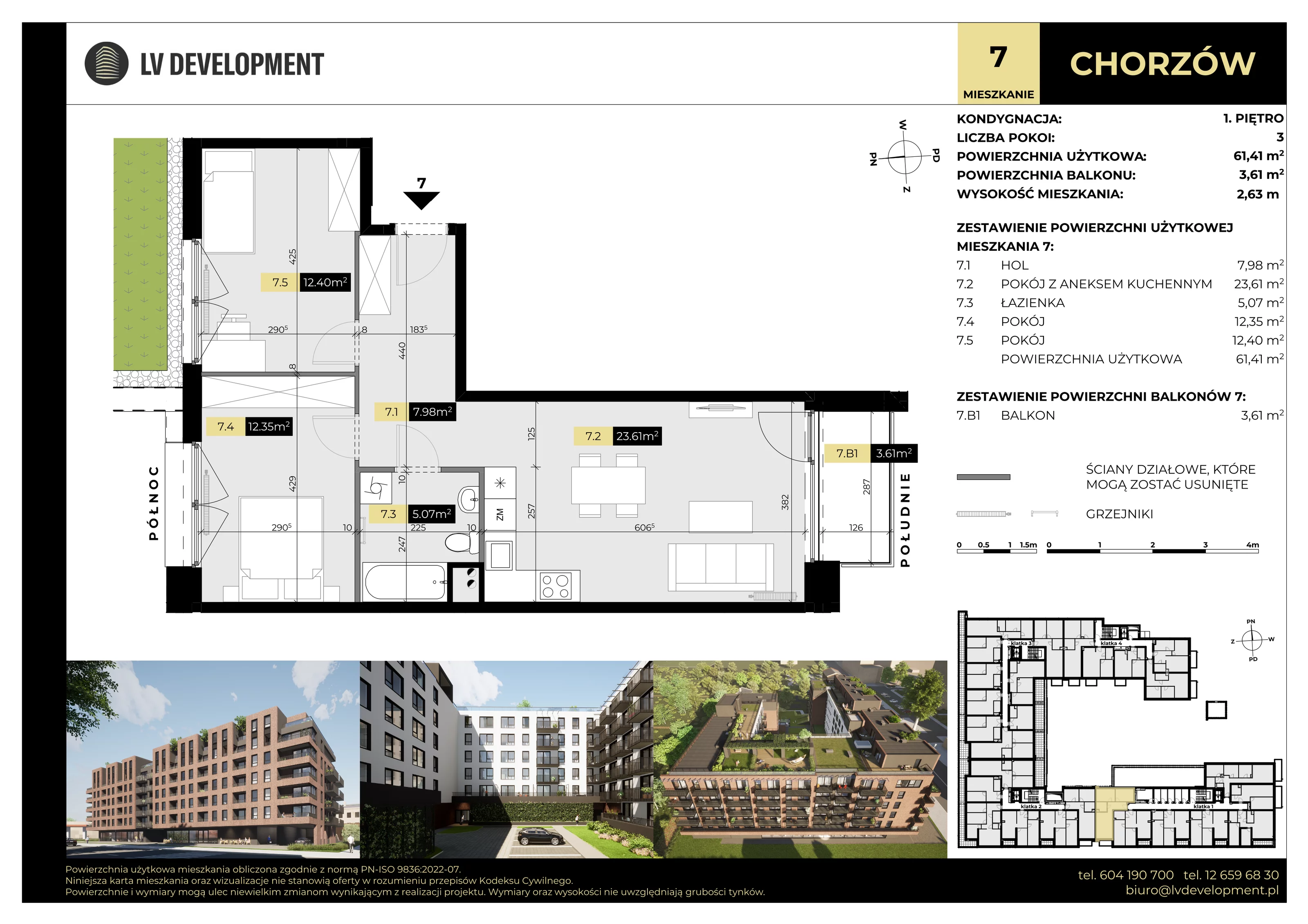 3 pokoje, mieszkanie 61,41 m², piętro 1, oferta nr M.07, Tarasy Śląskie, Chorzów, Chorzów II, ul. 3 Maja