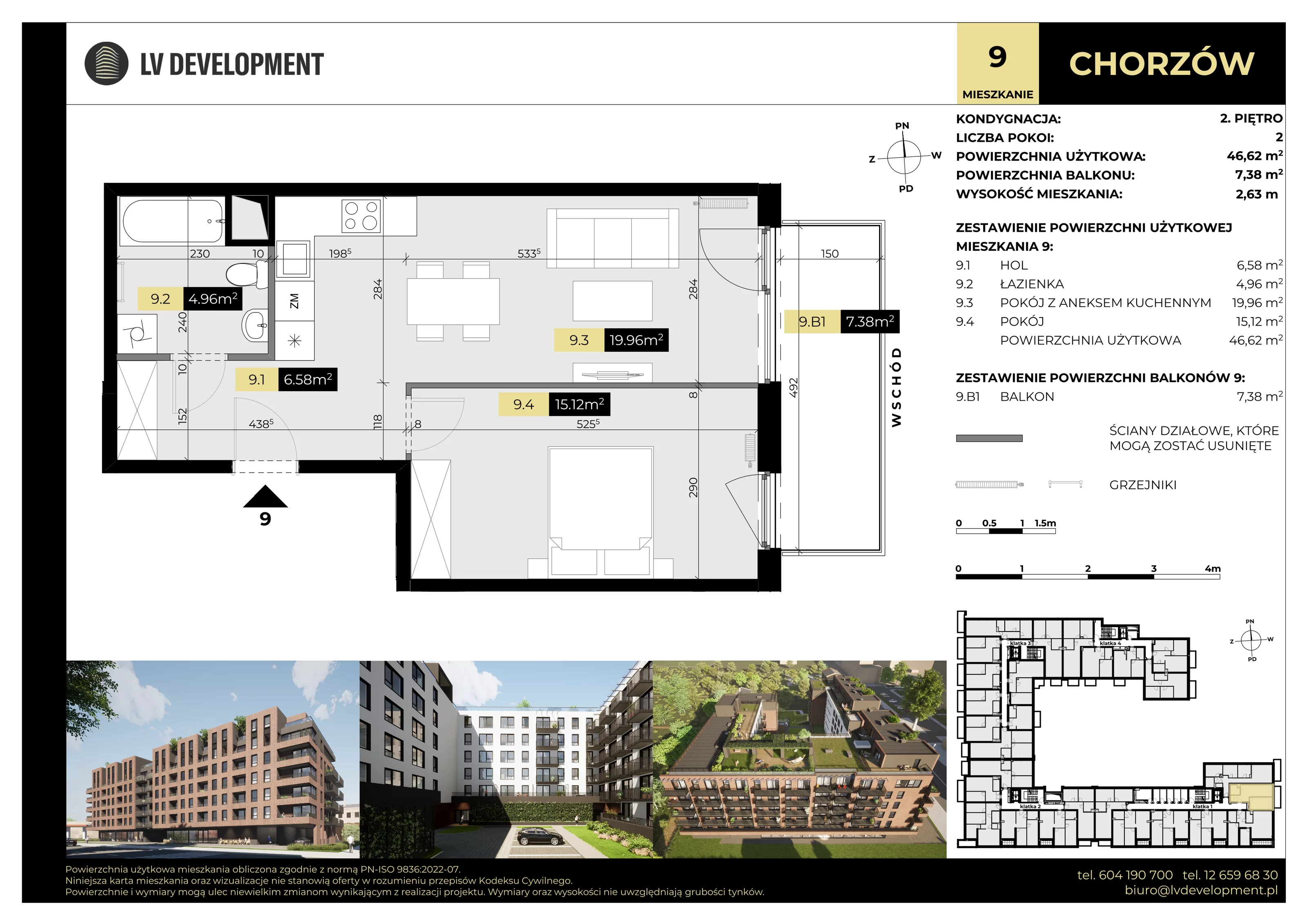 2 pokoje, mieszkanie 46,62 m², piętro 2, oferta nr M.09, Tarasy Śląskie, Chorzów, Chorzów II, ul. 3 Maja