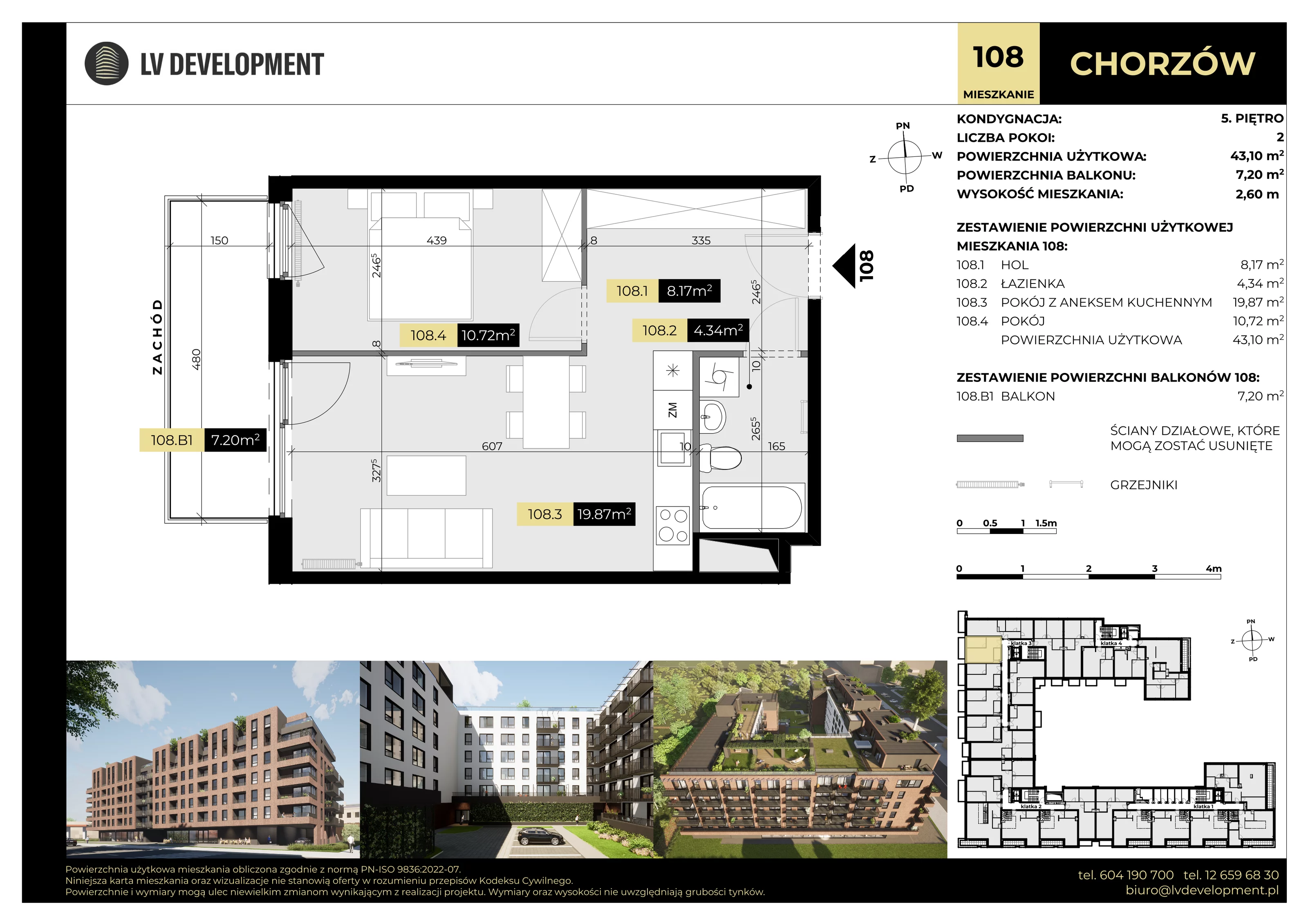 2 pokoje, mieszkanie 43,10 m², piętro 5, oferta nr M.108, Tarasy Śląskie, Chorzów, Chorzów II, ul. 3 Maja