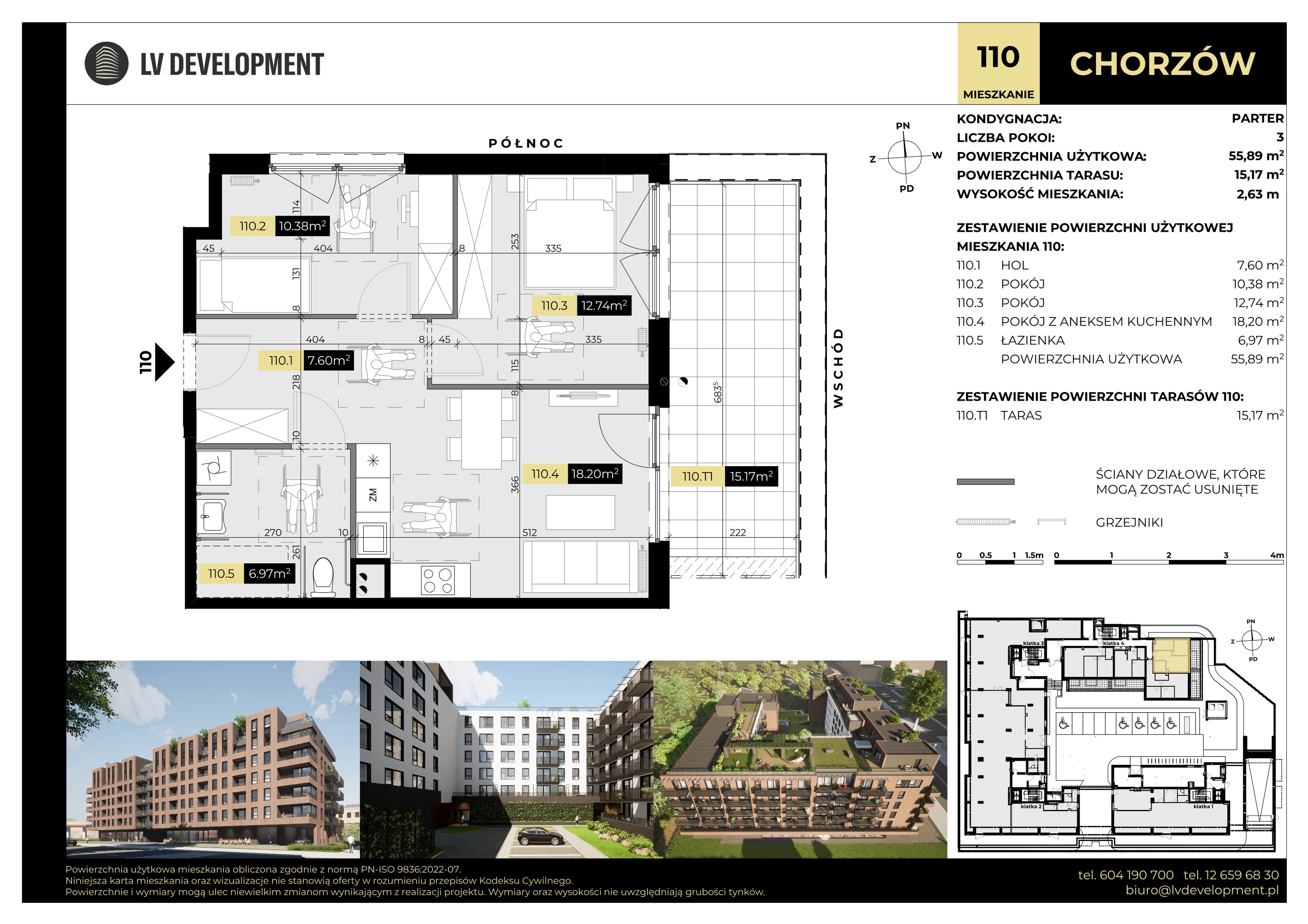 3 pokoje, mieszkanie 55,89 m², parter, oferta nr M.110, Tarasy Śląskie, Chorzów, Chorzów II, ul. 3 Maja