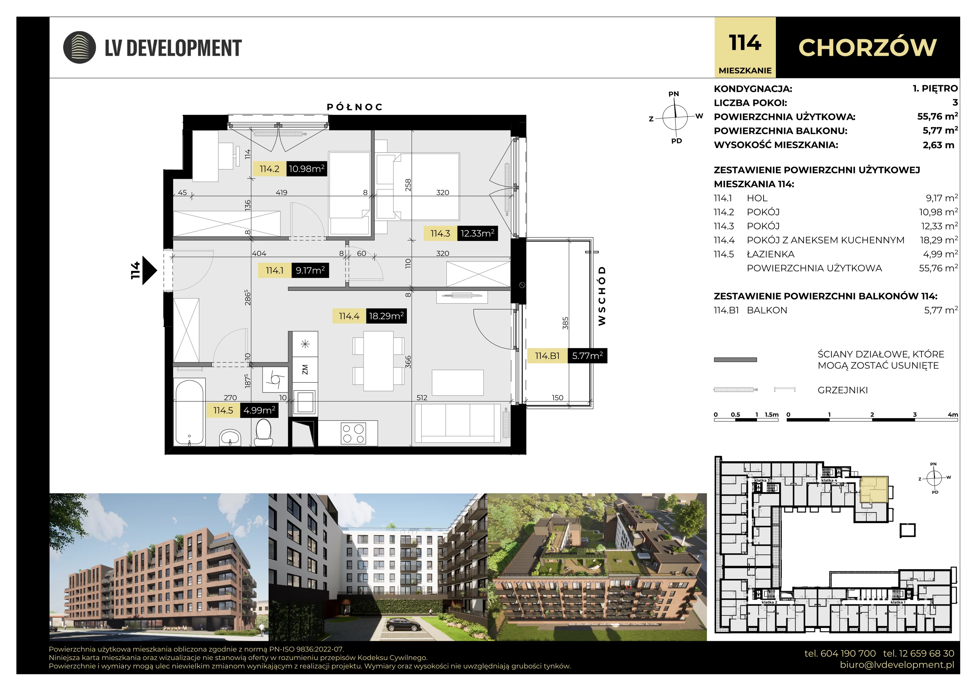 3 pokoje, mieszkanie 55,76 m², piętro 1, oferta nr M.114, Tarasy Śląskie, Chorzów, Chorzów II, ul. 3 Maja