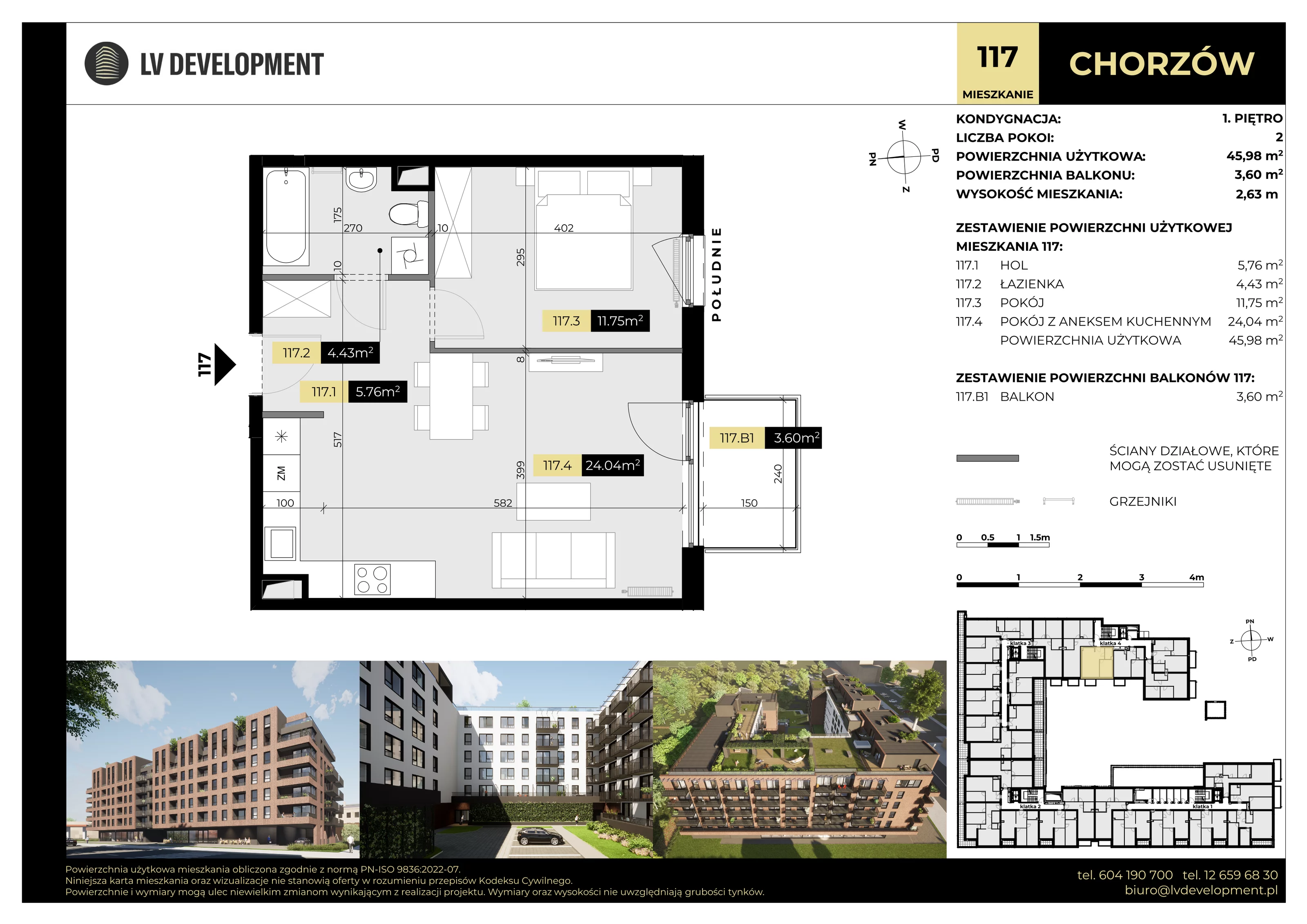 2 pokoje, mieszkanie 45,98 m², piętro 1, oferta nr M.117, Tarasy Śląskie, Chorzów, Chorzów II, ul. 3 Maja