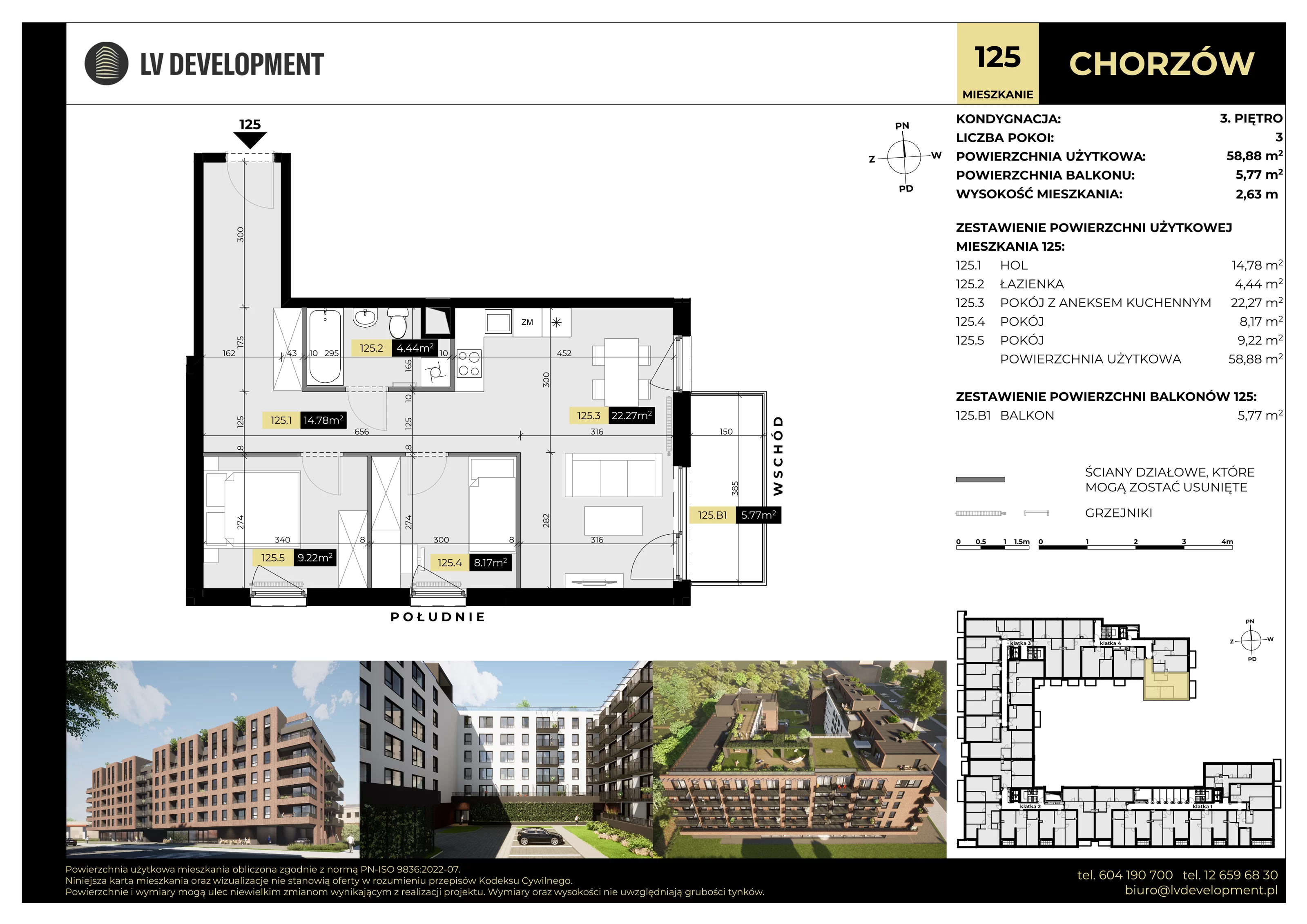 3 pokoje, mieszkanie 58,88 m², piętro 3, oferta nr M.125, Tarasy Śląskie, Chorzów, Chorzów II, ul. 3 Maja