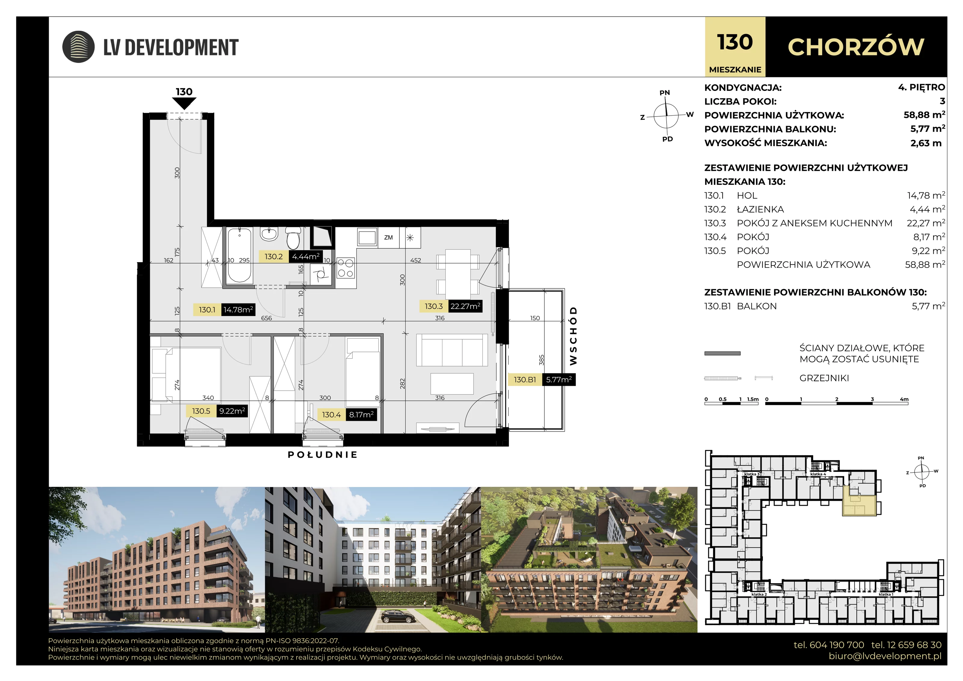 3 pokoje, mieszkanie 58,88 m², piętro 4, oferta nr M.130, Tarasy Śląskie, Chorzów, Chorzów II, ul. 3 Maja