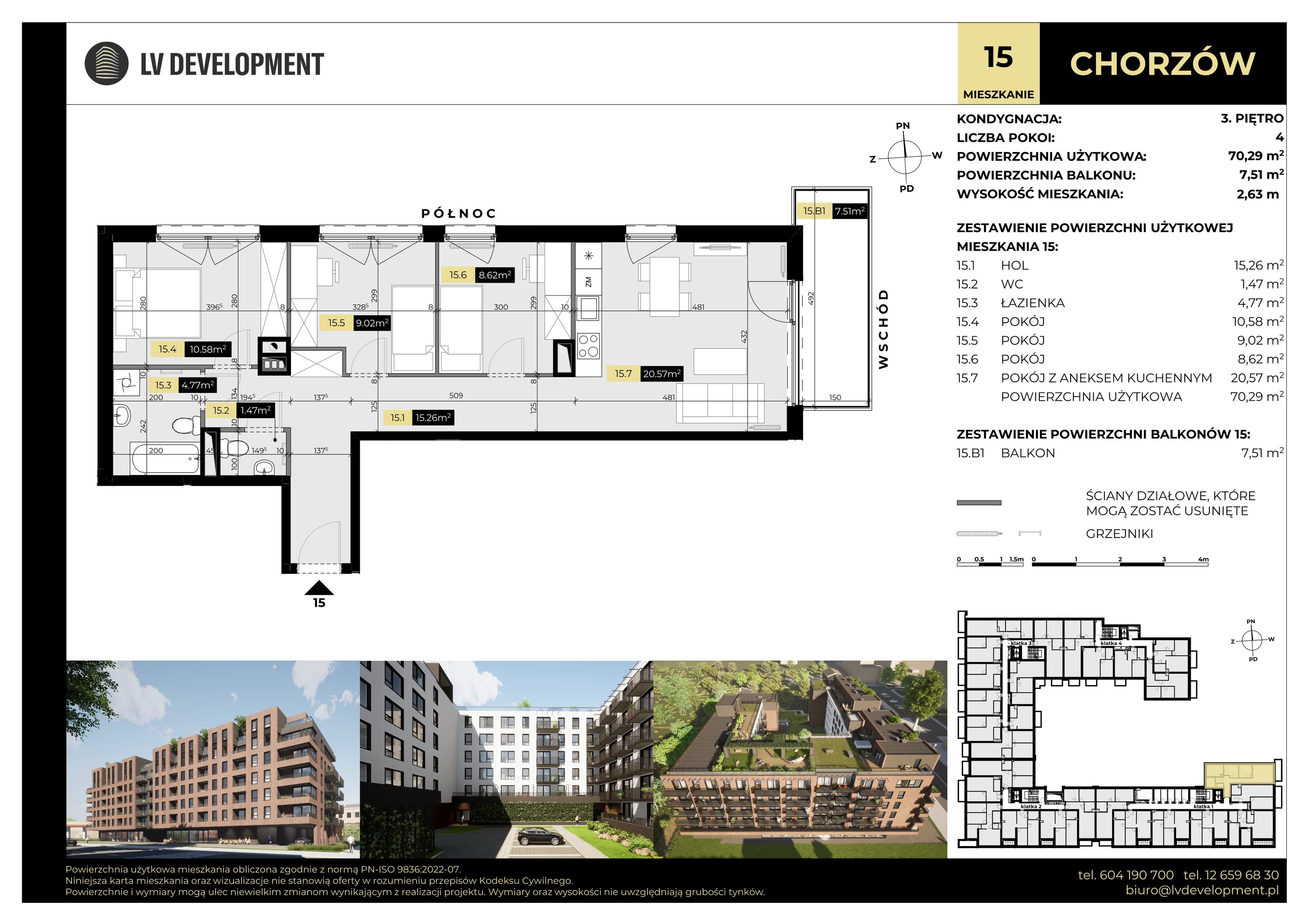 4 pokoje, mieszkanie 70,29 m², piętro 3, oferta nr M.15, Tarasy Śląskie, Chorzów, Chorzów II, ul. 3 Maja