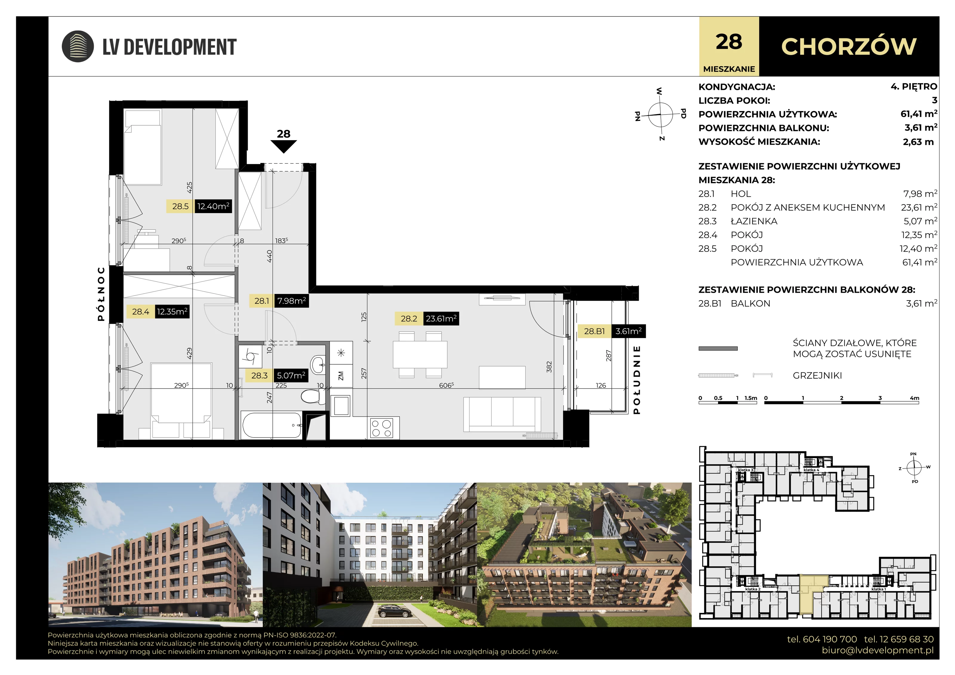 3 pokoje, mieszkanie 61,41 m², piętro 4, oferta nr M.28, Tarasy Śląskie, Chorzów, Chorzów II, ul. 3 Maja