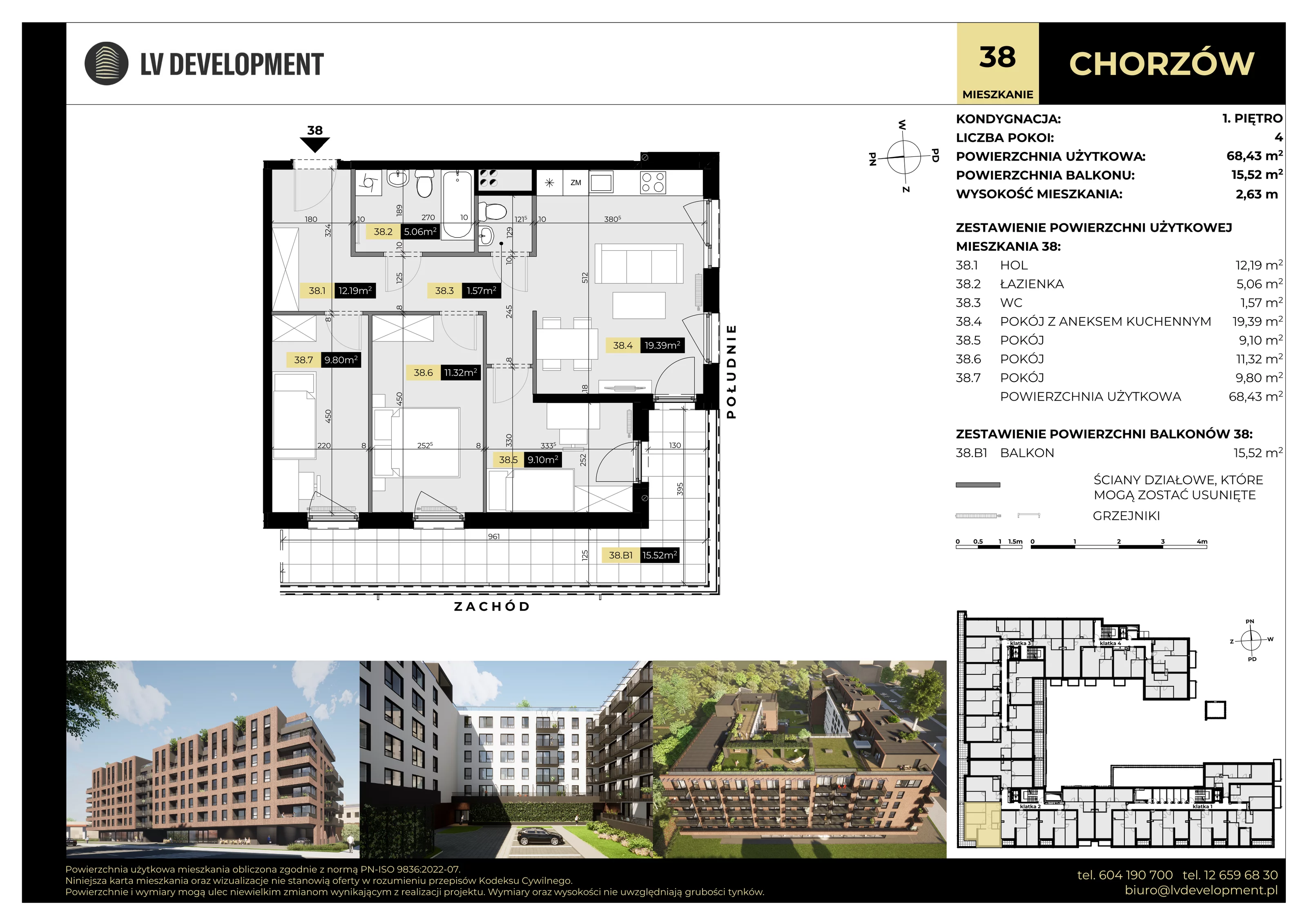 4 pokoje, mieszkanie 68,43 m², piętro 1, oferta nr M.38, Tarasy Śląskie, Chorzów, Chorzów II, ul. 3 Maja