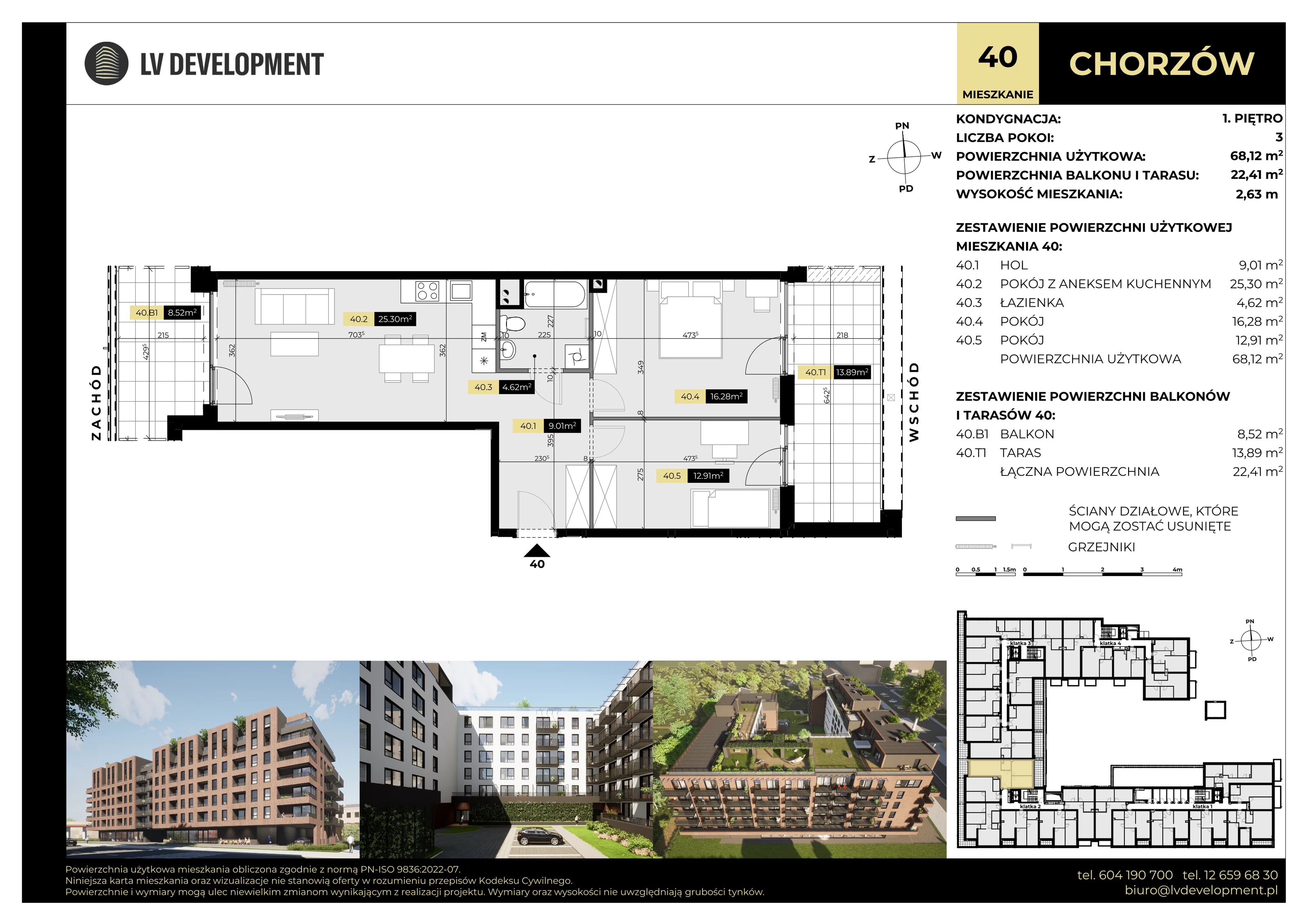 3 pokoje, apartament 68,12 m², piętro 1, oferta nr M.40, Tarasy Śląskie, Chorzów, Chorzów II, 3 Maja