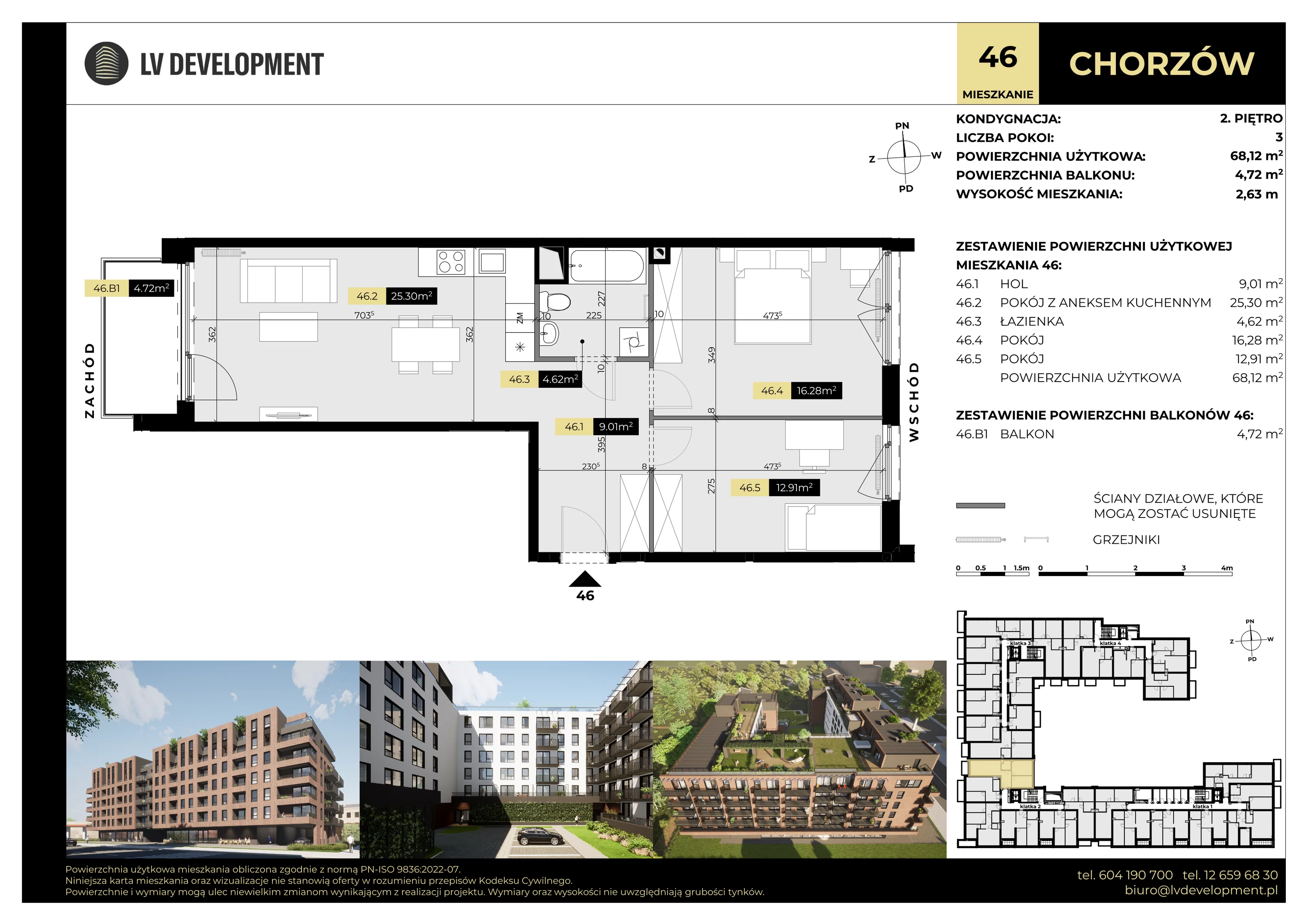 3 pokoje, mieszkanie 68,12 m², piętro 2, oferta nr M.46, Tarasy Śląskie, Chorzów, Chorzów II, ul. 3 Maja