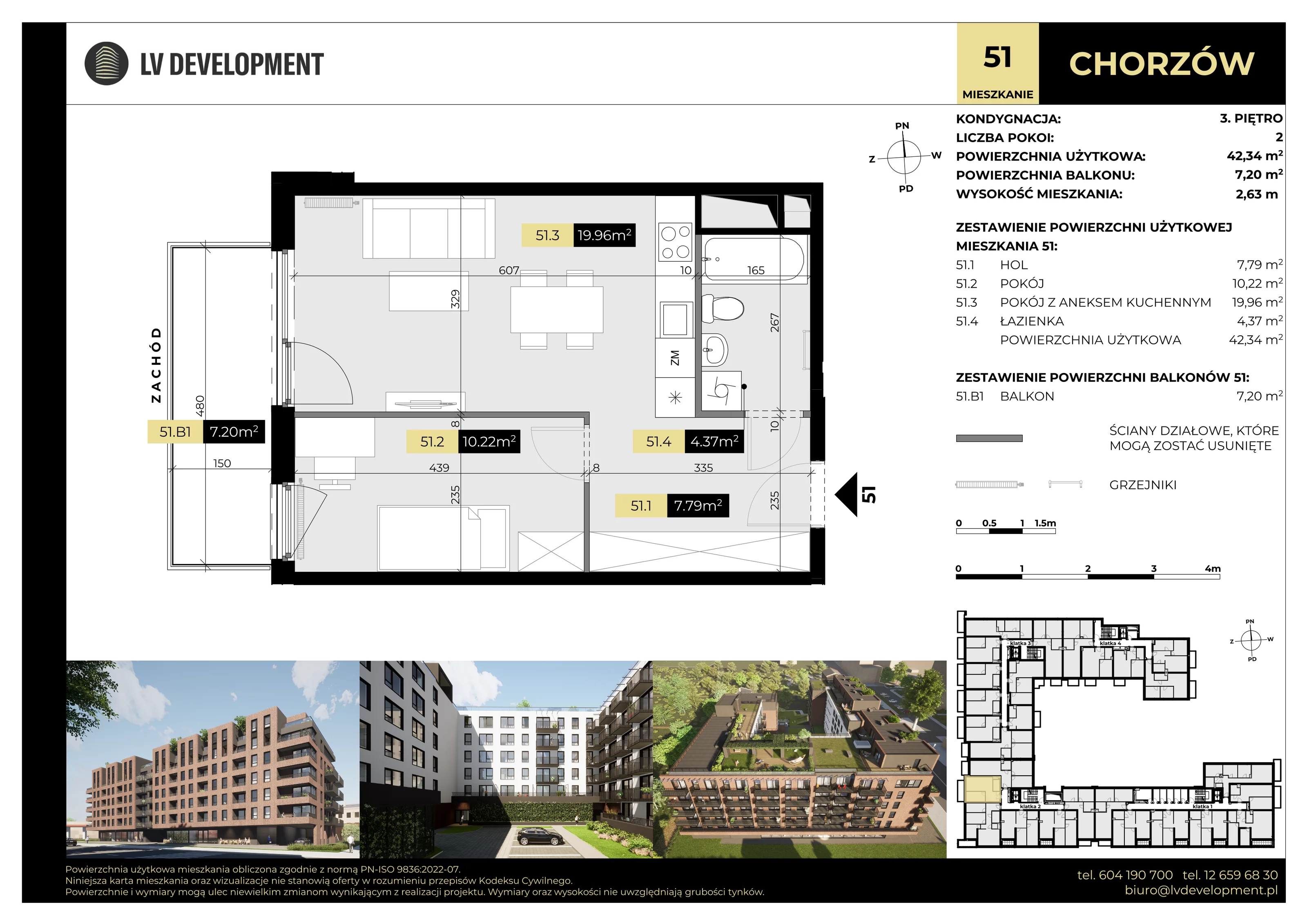 2 pokoje, mieszkanie 42,34 m², piętro 3, oferta nr M.51, Tarasy Śląskie, Chorzów, Chorzów II, ul. 3 Maja