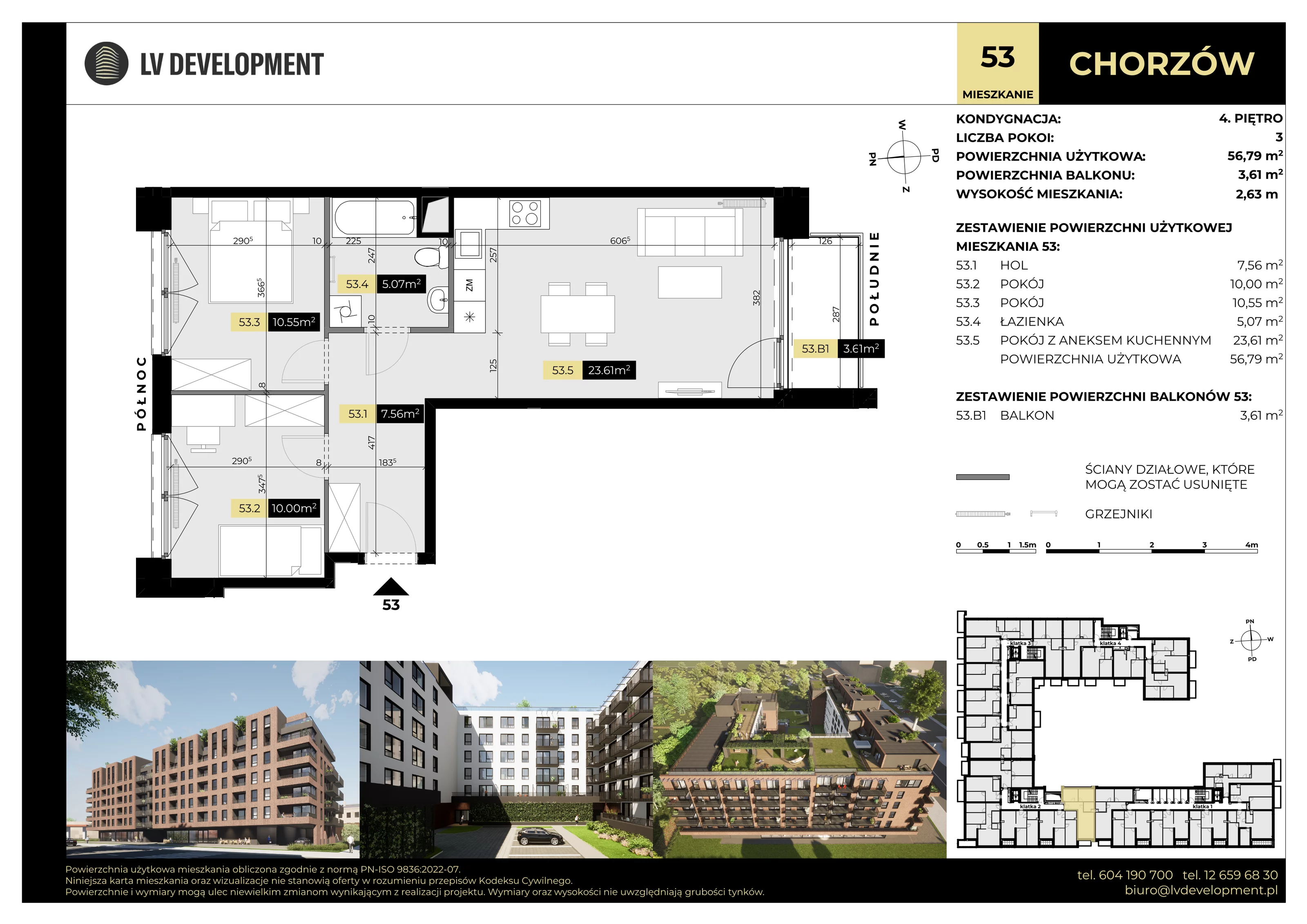 3 pokoje, mieszkanie 56,79 m², piętro 4, oferta nr M.53, Tarasy Śląskie, Chorzów, Chorzów II, ul. 3 Maja