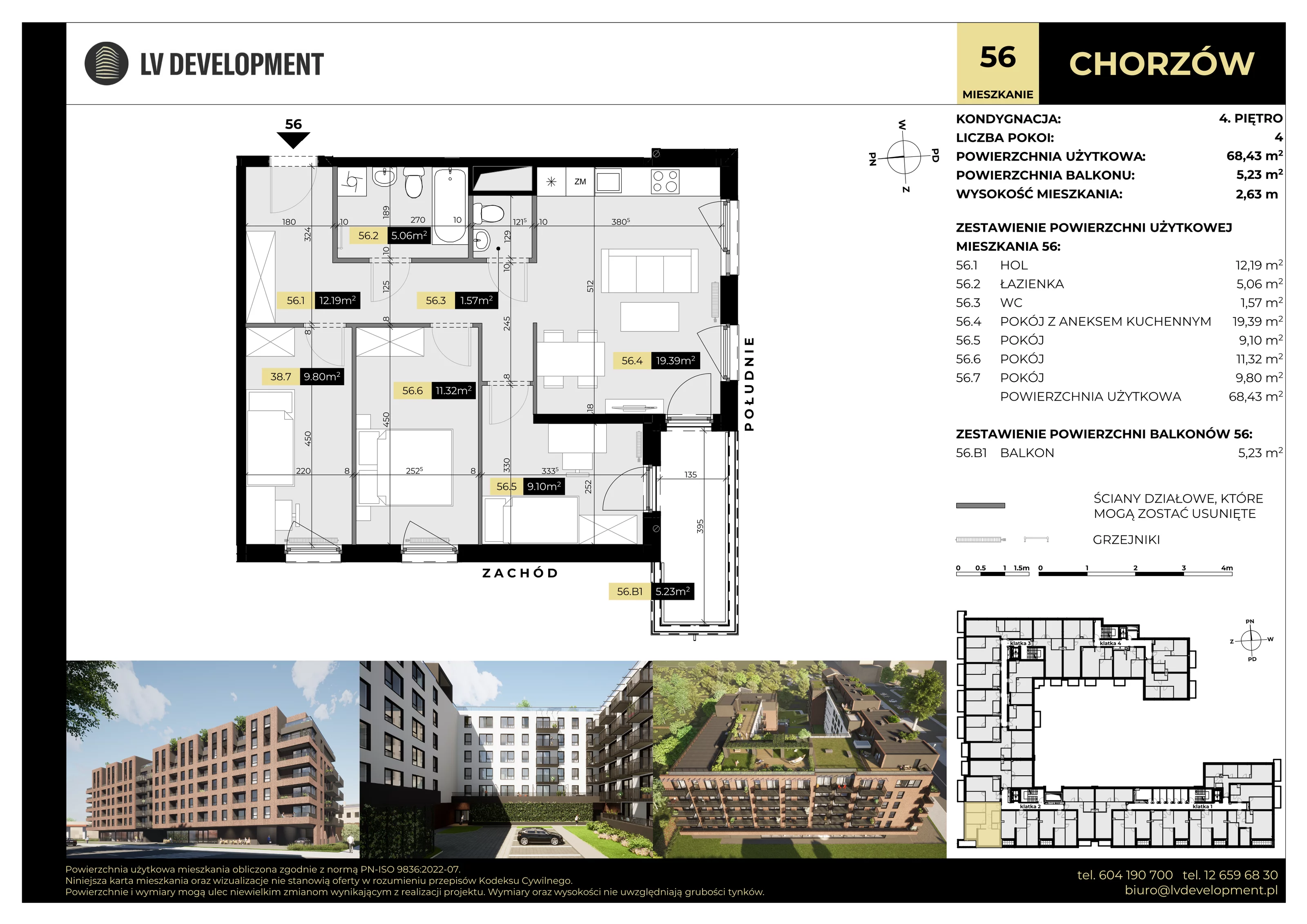 3 pokoje, apartament 59,88 m², piętro 4, oferta nr M.55, Tarasy Śląskie, Chorzów, Chorzów II, 3 Maja