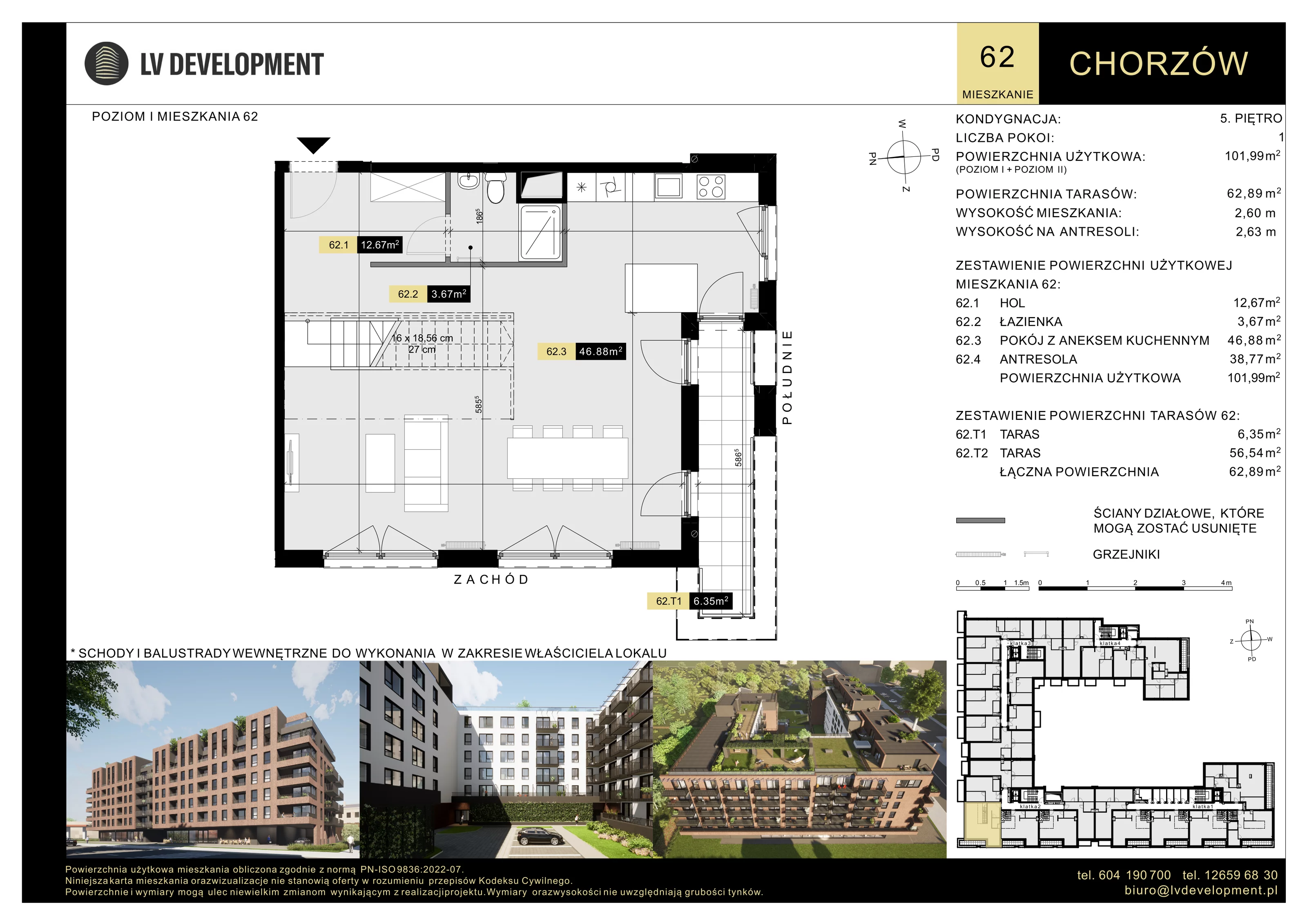 1 pokój, apartament 101,99 m², piętro 5, oferta nr M.62, Tarasy Śląskie, Chorzów, Chorzów II, 3 Maja