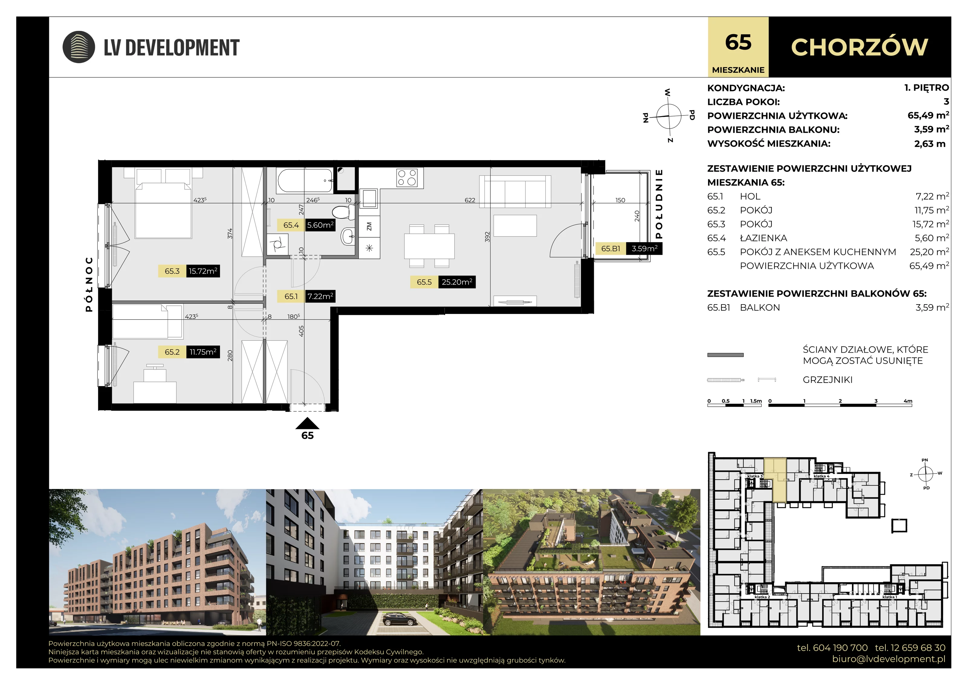 3 pokoje, mieszkanie 65,49 m², piętro 1, oferta nr M.65, Tarasy Śląskie, Chorzów, Chorzów II, ul. 3 Maja