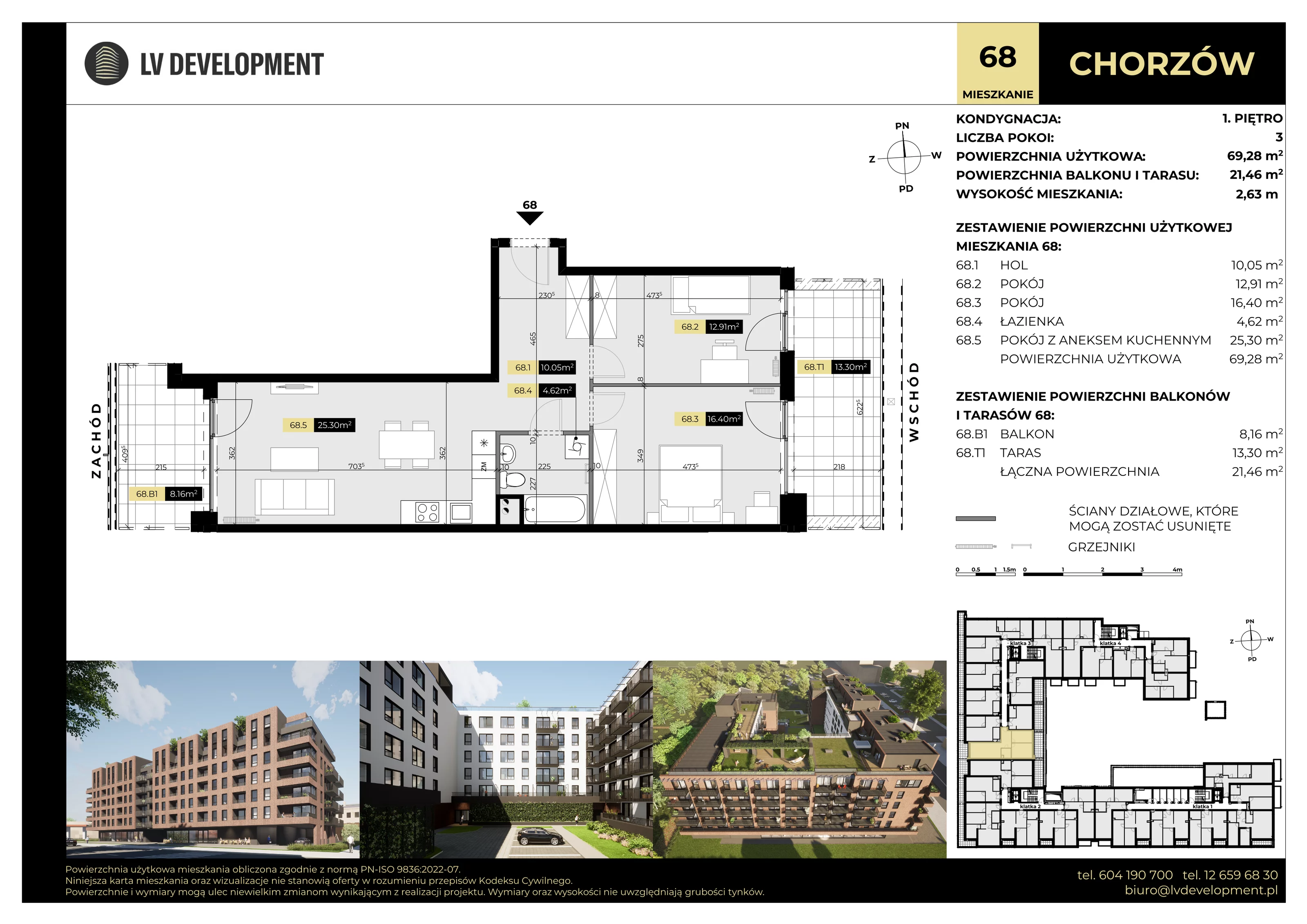 3 pokoje, apartament 69,28 m², piętro 1, oferta nr M.68, Tarasy Śląskie, Chorzów, Chorzów II, 3 Maja