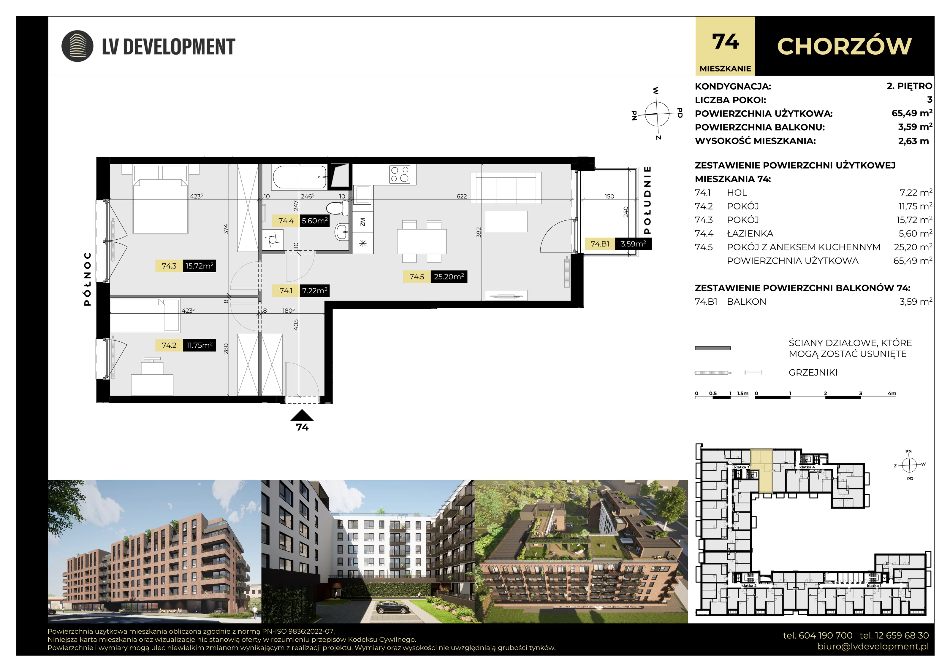 3 pokoje, mieszkanie 65,49 m², piętro 2, oferta nr M.74, Tarasy Śląskie, Chorzów, Chorzów II, ul. 3 Maja