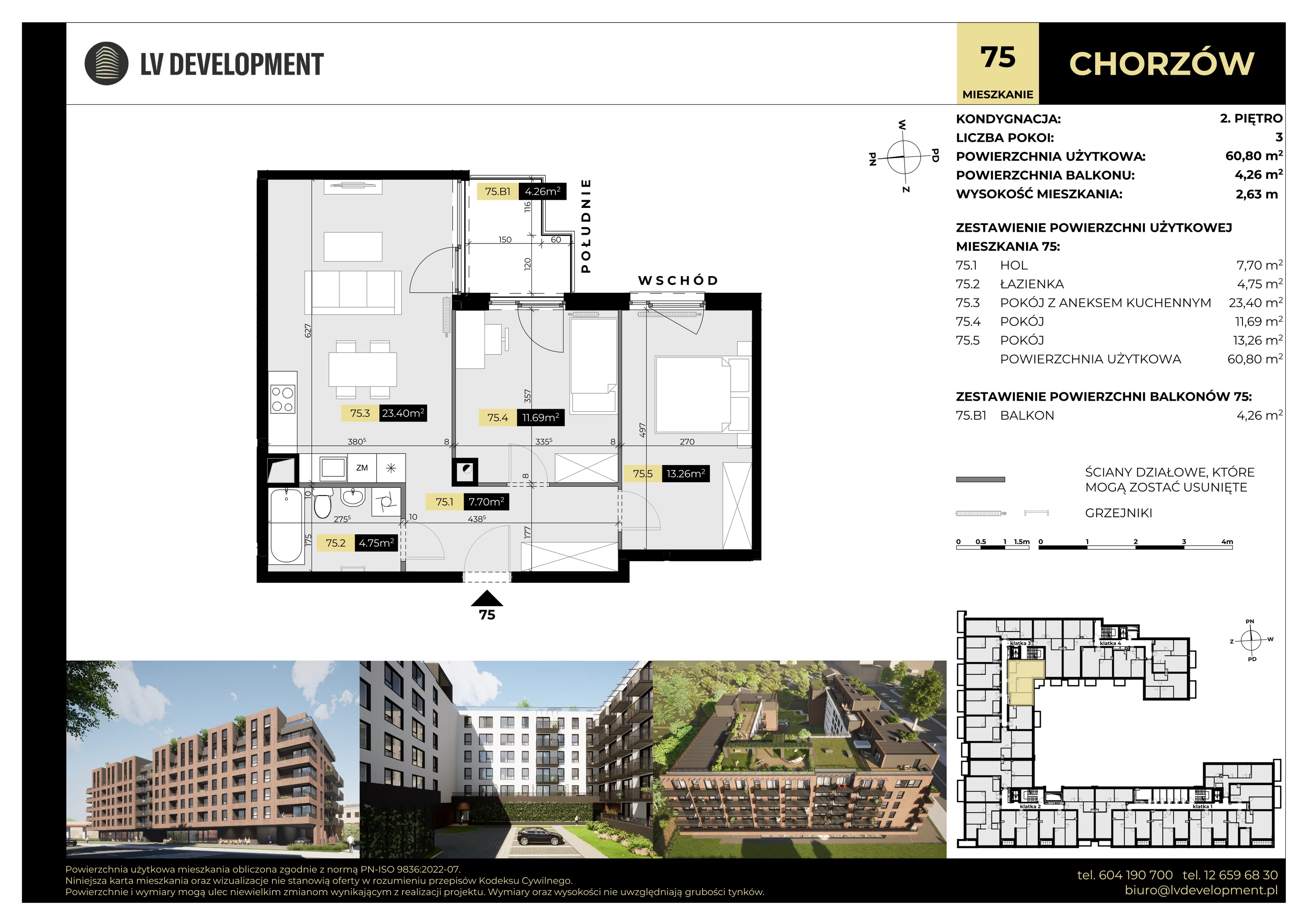3 pokoje, mieszkanie 60,80 m², piętro 2, oferta nr M.75, Tarasy Śląskie, Chorzów, Chorzów II, ul. 3 Maja