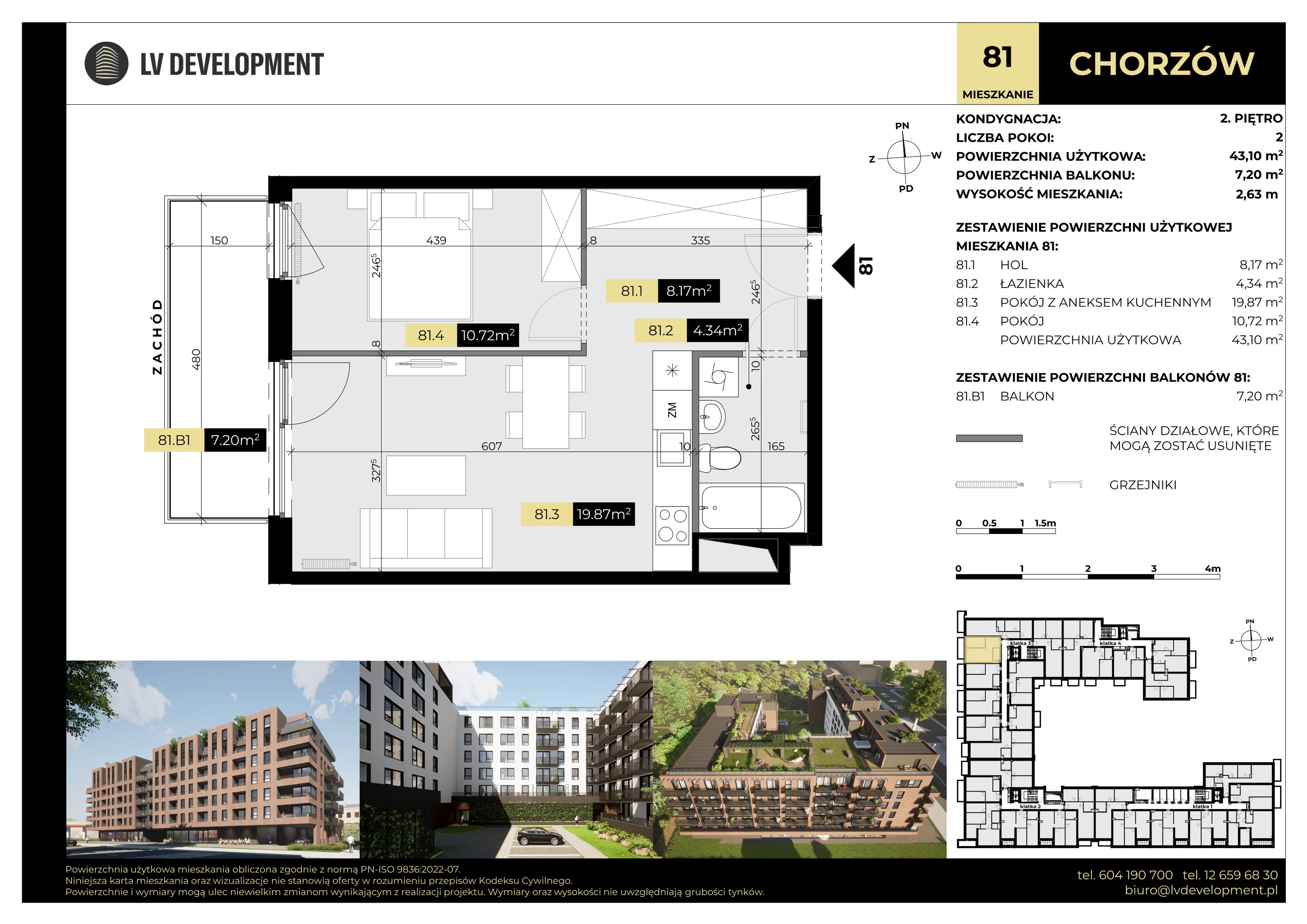 2 pokoje, mieszkanie 43,10 m², piętro 2, oferta nr M.81, Tarasy Śląskie, Chorzów, Chorzów II, ul. 3 Maja