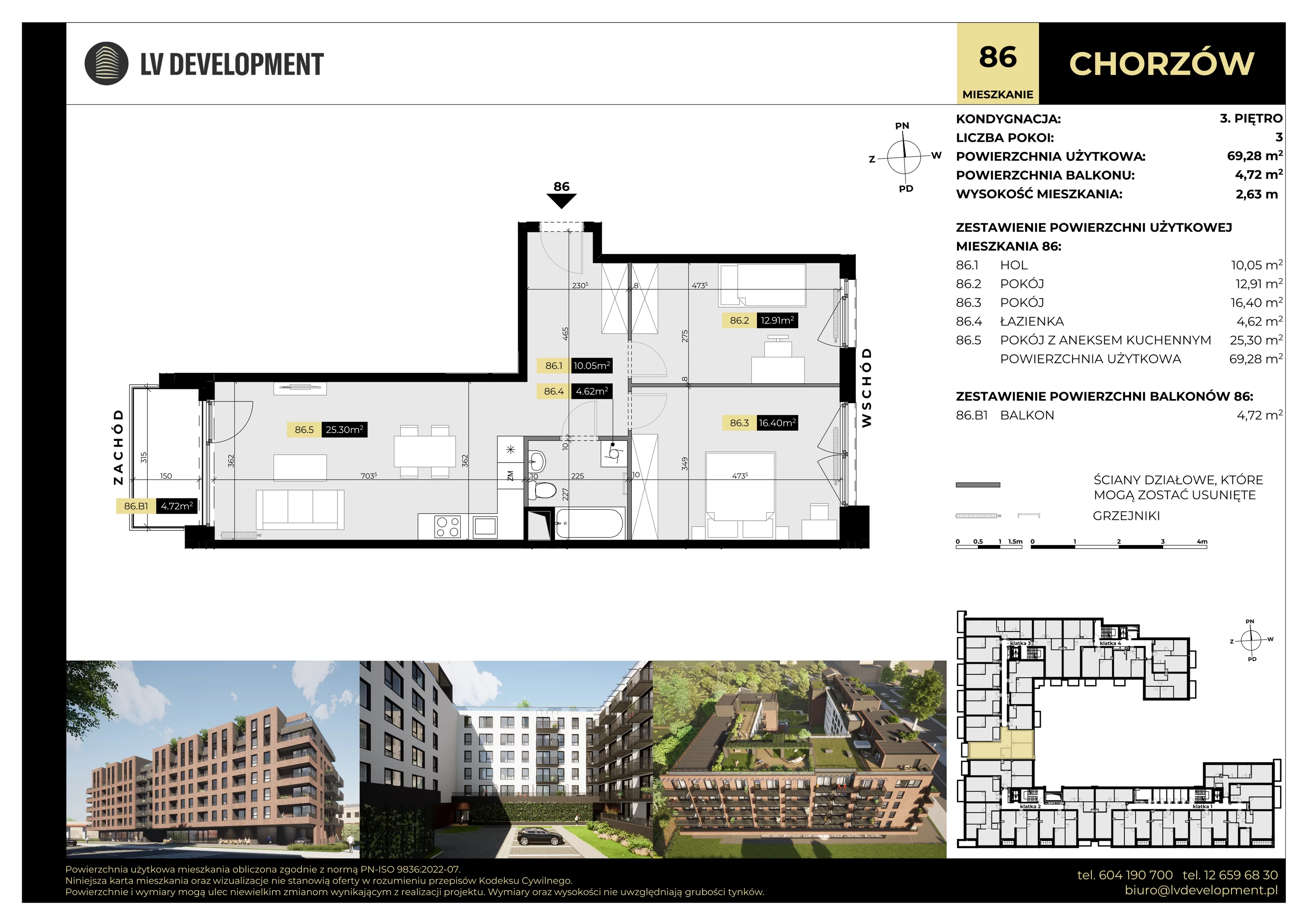 3 pokoje, mieszkanie 69,28 m², piętro 3, oferta nr M.86, Tarasy Śląskie, Chorzów, Chorzów II, ul. 3 Maja