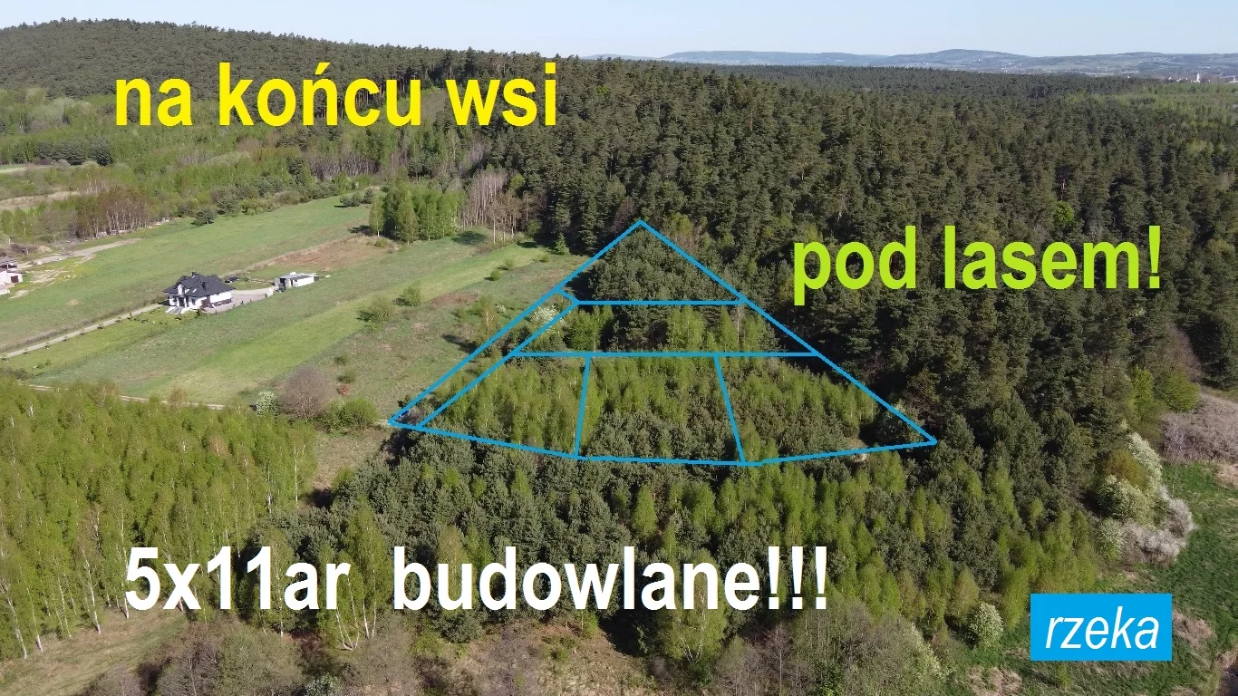 działka budowlana na końcu wsi pod lasem blisko rzeki