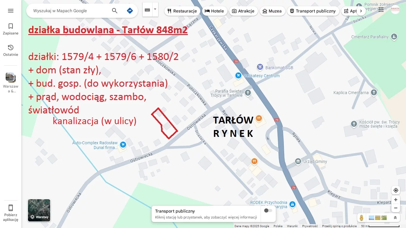 Działka 848,00 m², oferta nr , 10178617, Tarłów