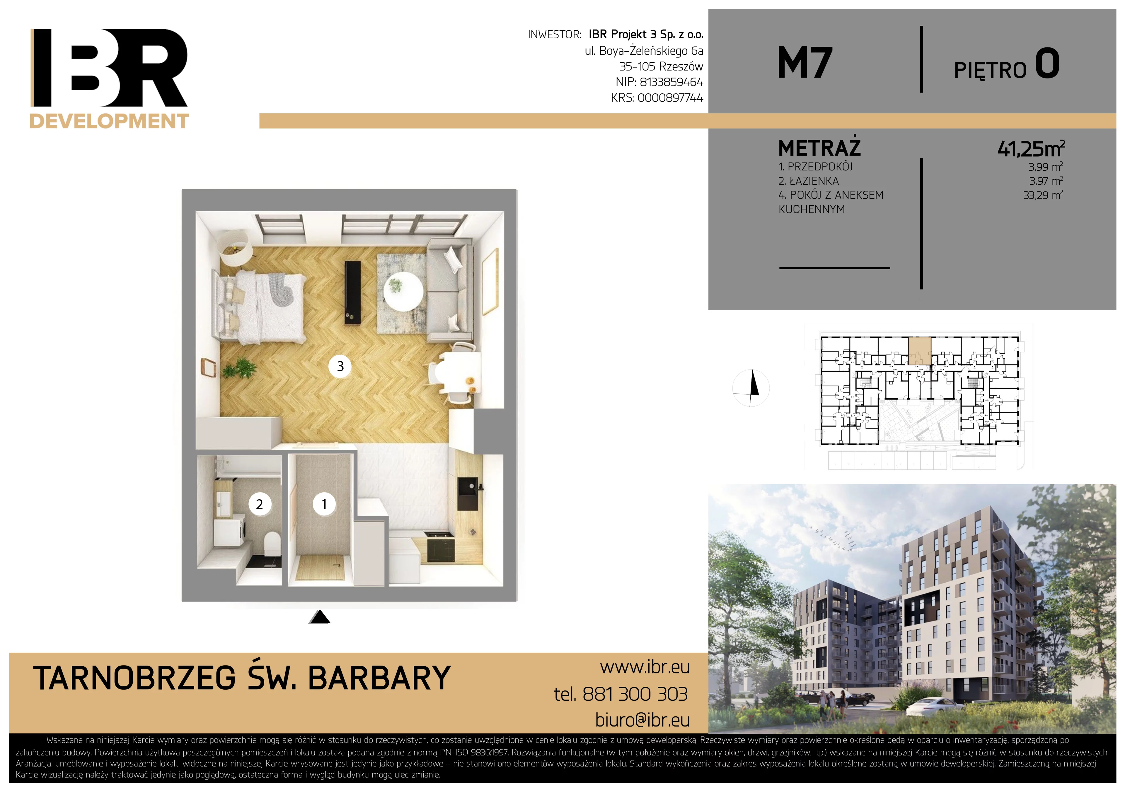 2 pokoje, mieszkanie 41,25 m², parter, oferta nr M7, Osiedle Św. Barbary, Tarnobrzeg, Siarkowiec, ul. Świętej Barbary 9a