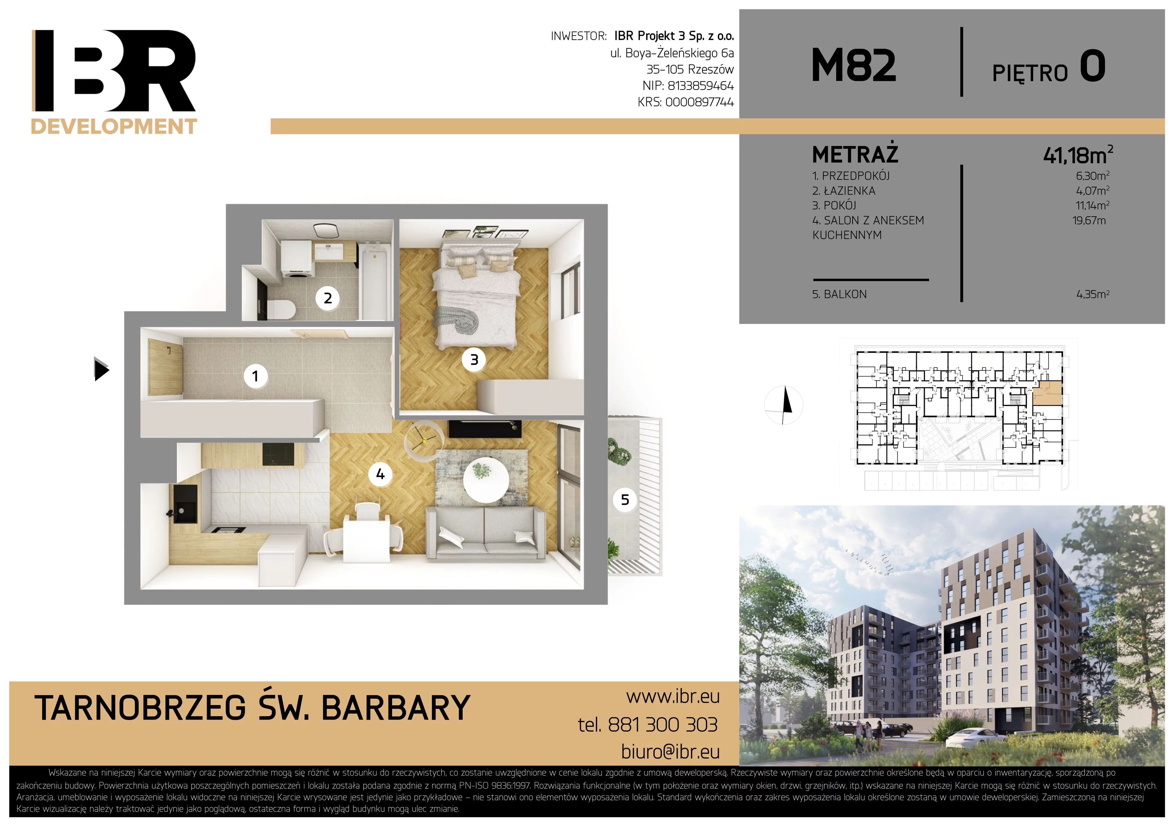 2 pokoje, mieszkanie 41,14 m², parter, oferta nr M82, Osiedle Św. Barbary, Tarnobrzeg, Siarkowiec, ul. Świętej Barbary 9a