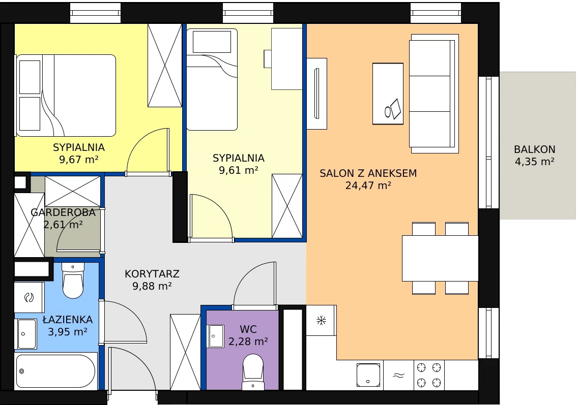 Zalety mieszkania 62.57 m², M129